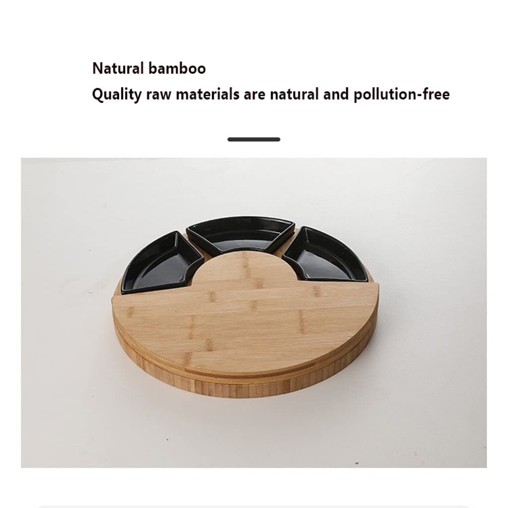 Premium Bamboo Charcuterie Board Set with 4 Stainless Steel Knives & 3 Ceramic Bowls - Elegant Cheese Platter for Entertaining, Pizza Serving, Candy Display, Bread & Biscuits - Perfect for Parties, Weddings & Holiday Gatherings (Black)