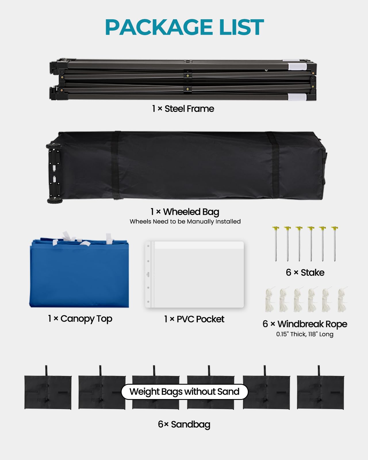 10x20 Commercial Pop Up Canopy Tent with Roller Bag - Adjustable Height Pull Ring Design - UPF50+ UV Protection - Includes 6 Stakes, 6 Sandbags & 6 Ropes - Perfect for Outdoor Events, Beach Parties, Farmers Markets, Camping & Backyard Gatherings - Blue