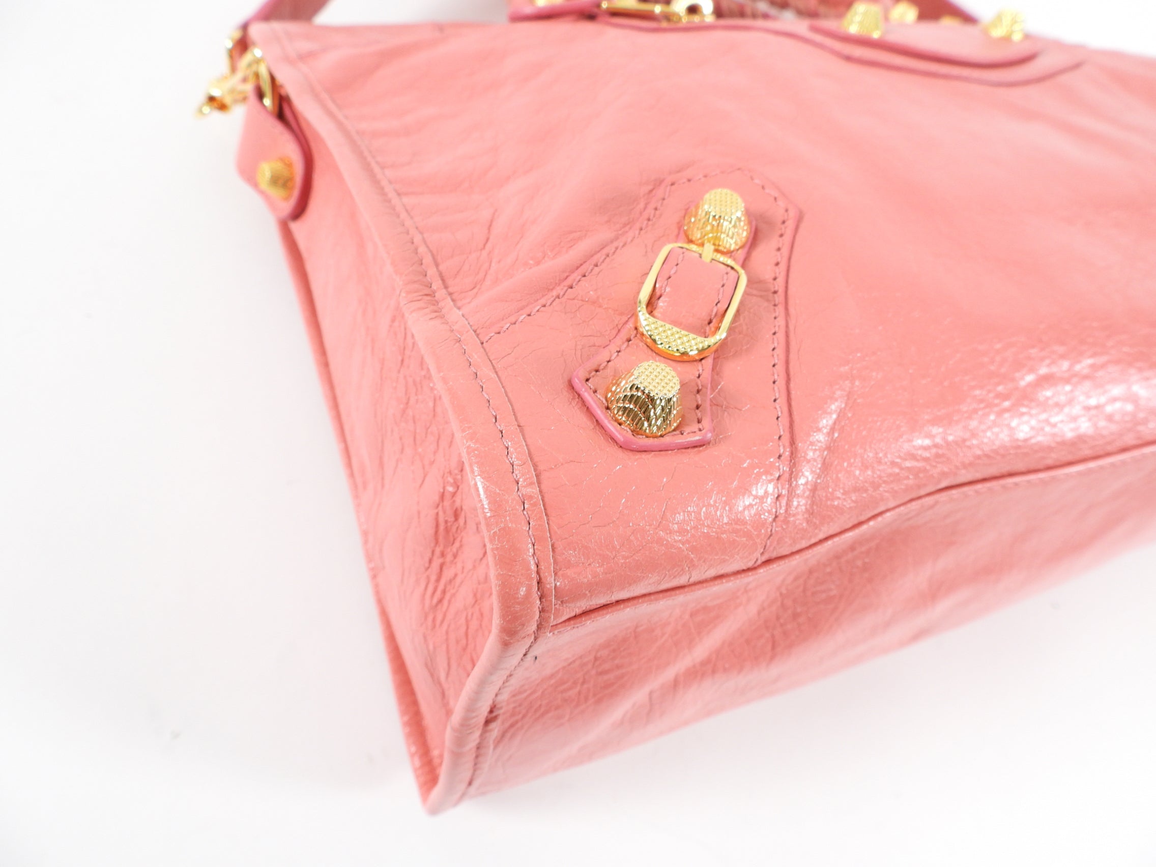 Balenciaga Classic City Medium Lampskin Leather Handbag in Salmon Pink with Gold Hardware - Perfect for Women's Everyday Use, Work, and Evening Out