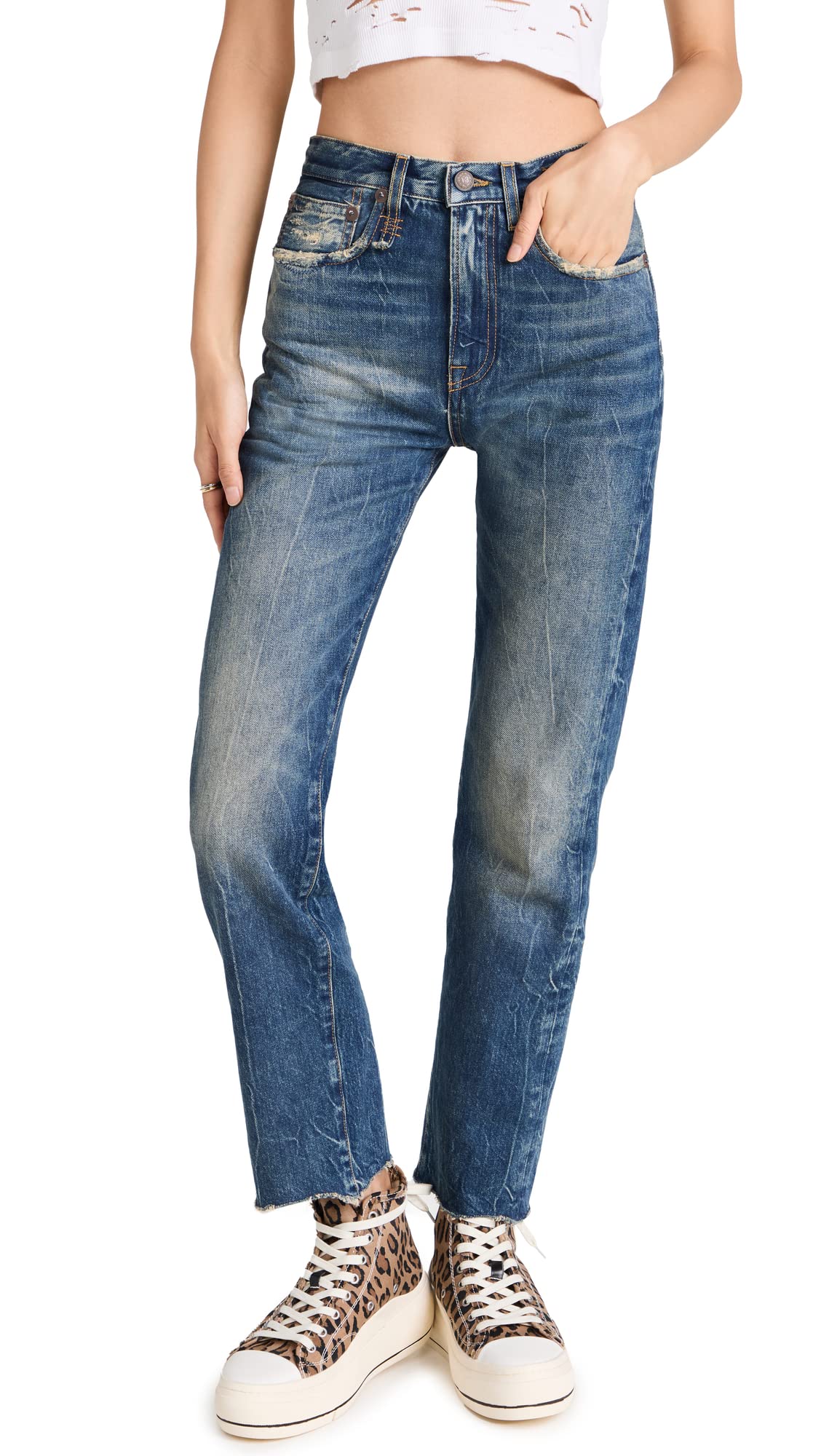 R13 Women's Courtney Slim Jeans - High Waist Skinny Denim Pants for Women, Stretch Comfort Fit, Vintage Blue Wash (Perfect for Casual Wear, Date Night & Office Outfits)