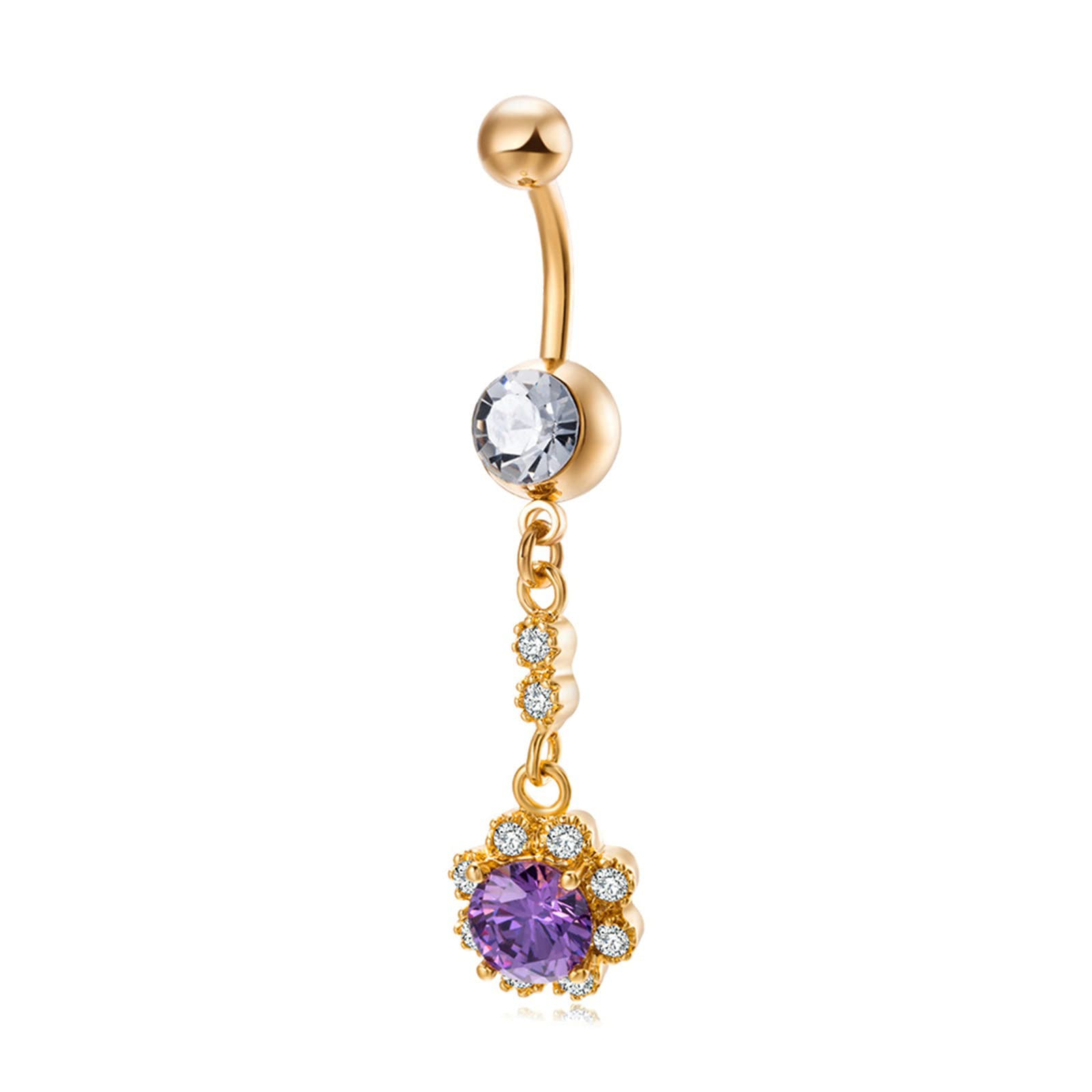 Stainless Steel Cubic Zirconia Flower Belly Button Ring - Body Piercing Jewelry for Women | Perfect for Navel Piercing, Parties, and Everyday Wear