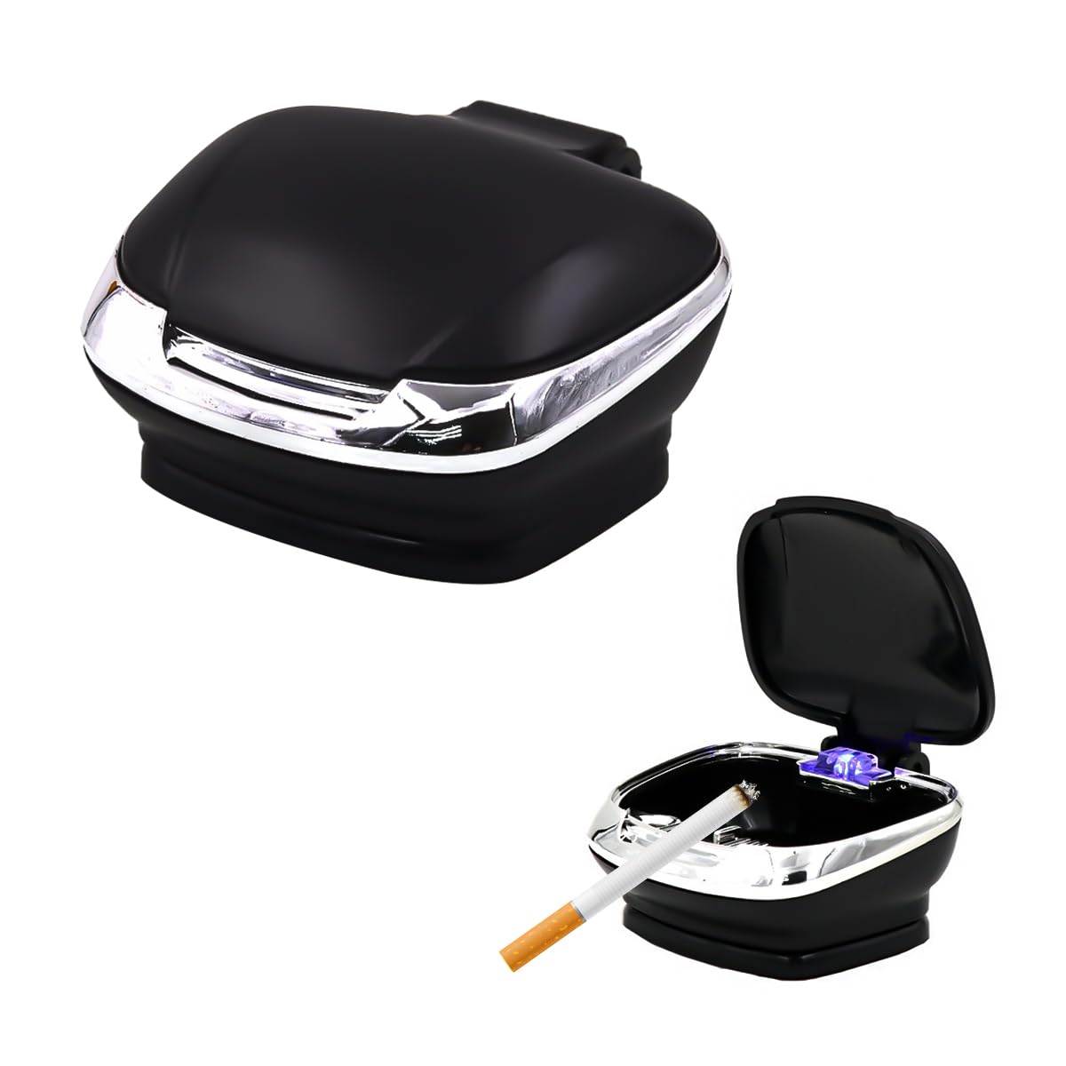 Flame Retardant Car Ashtray with Lid & LED Light - Waterproof Plastic Mini Cigarette Ash Can for Cars, Trucks, SUVs - Universal Vehicle Accessories (Black) | Perfect for Road Trips, Commuting & Smokers On-The-Go