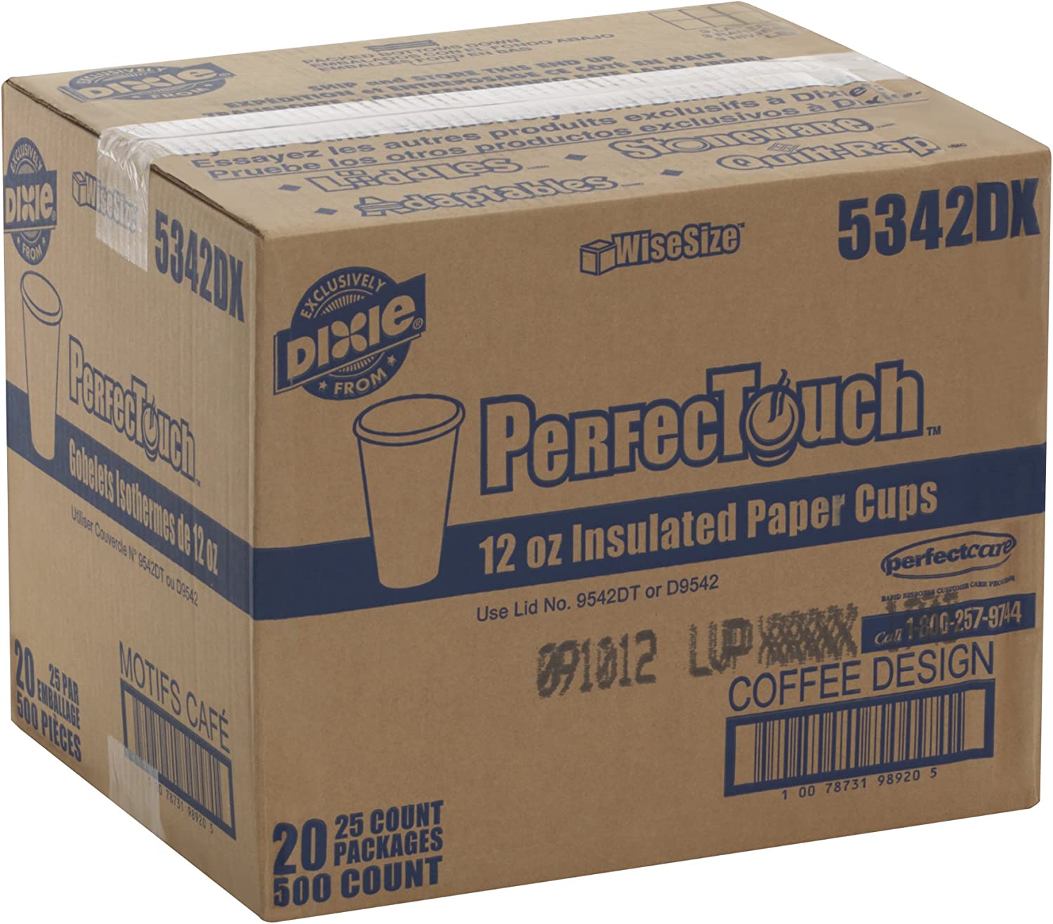Dixie PerfecTouch 12oz Hot Paper Cups - 500 Count Case | Insulated Disposable Coffee Cups for Office, Cafes & Home Use - Leak-Proof & Comfort Grip Design