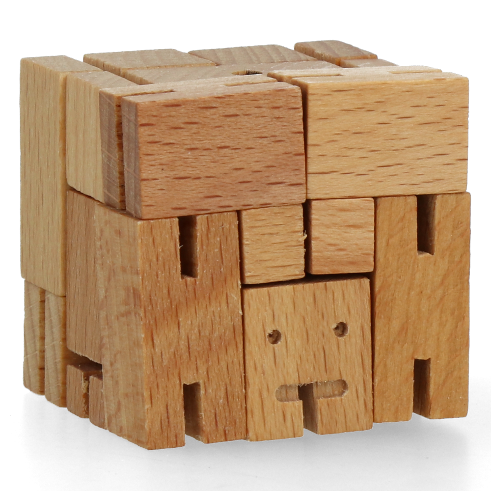 Cubebot Micro Natural Wooden Puzzle Toy - Fun & Educational STEM Gift for Kids & Adults - Perfect for Home, Office & Travel