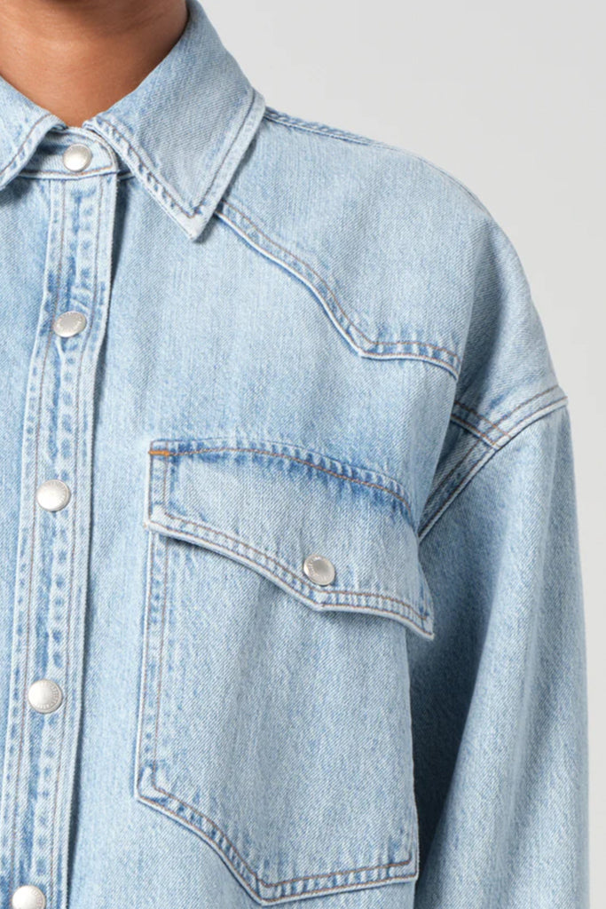 AGOLDE Lotta Shirt in Drift Wash - Women's Vintage Distressed Denim Shirt for Casual Outfits & Layering