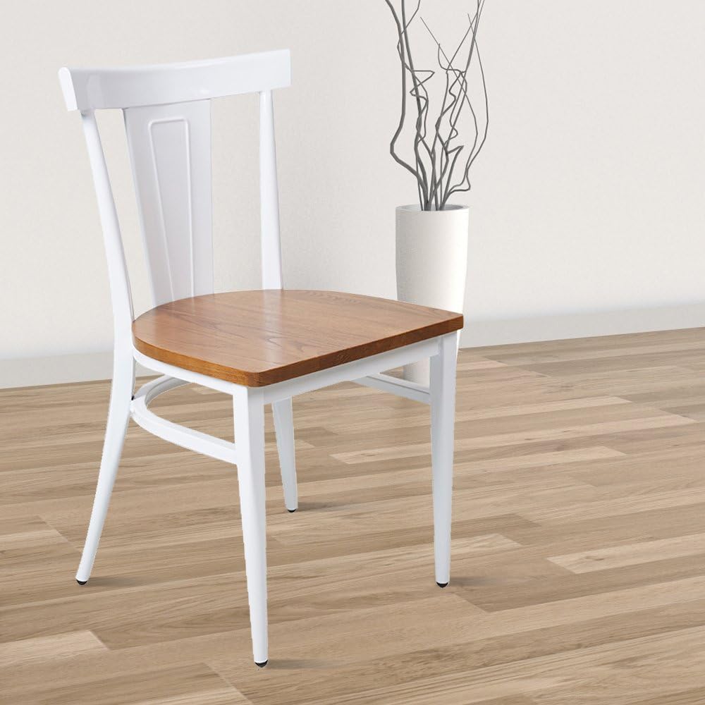 Heavy Duty Commercial Stackable Dining Chairs Set of 2 - 500lbs Capacity Wood Seat & Metal Frame Chairs for Restaurant, Kitchen, Home - Vintage White Fully Assembled - Perfect for Cafes, Banquets, and Dine-In Spaces