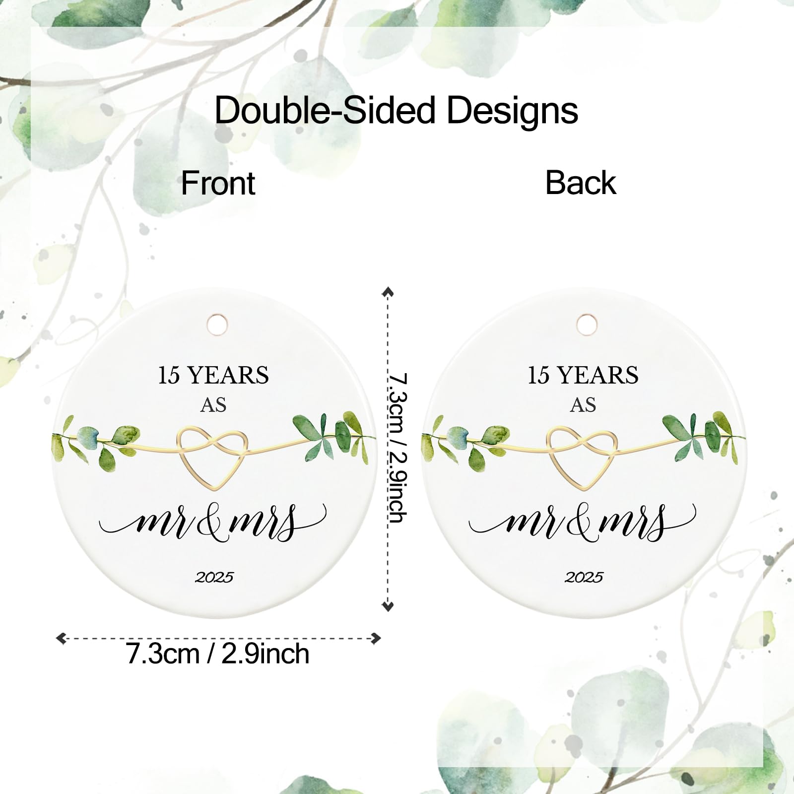 15th Wedding Anniversary Ornament - 2.9