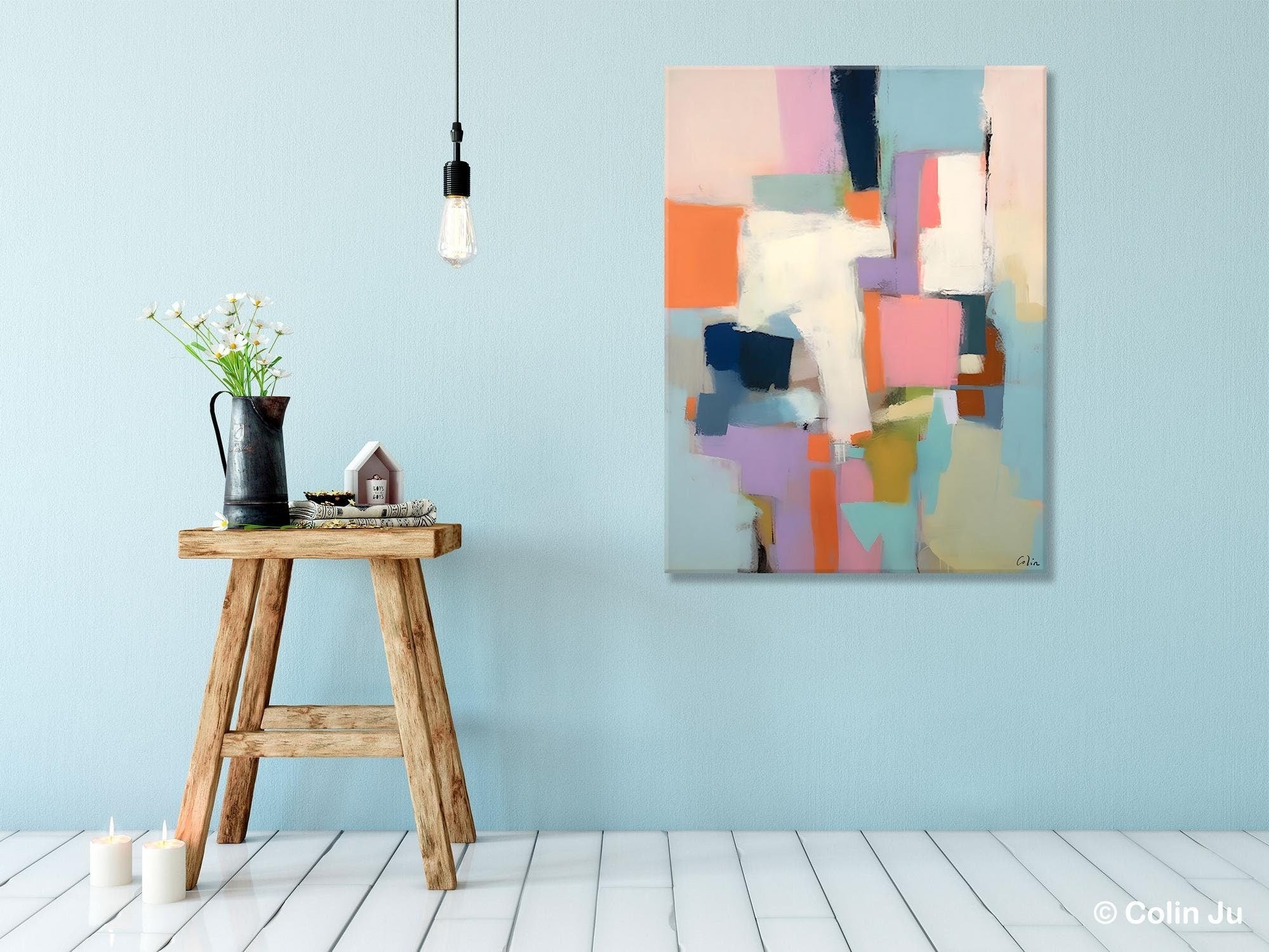 Extra Large Modern Wall Art - Acrylic Abstract Painting on Canvas for Dining Room Decor | Contemporary Original Artwork for Home & Office Interior Design