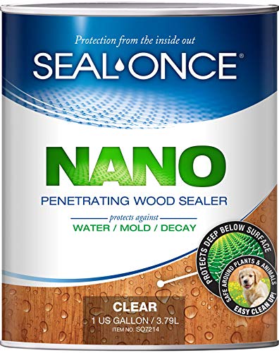 Seal-Once Nano Penetrating Wood Sealer - Premium Waterproof Sealant for Decks, Fences & Furniture - 1 Gallon Clear Wood Protector for Indoor & Outdoor Use
