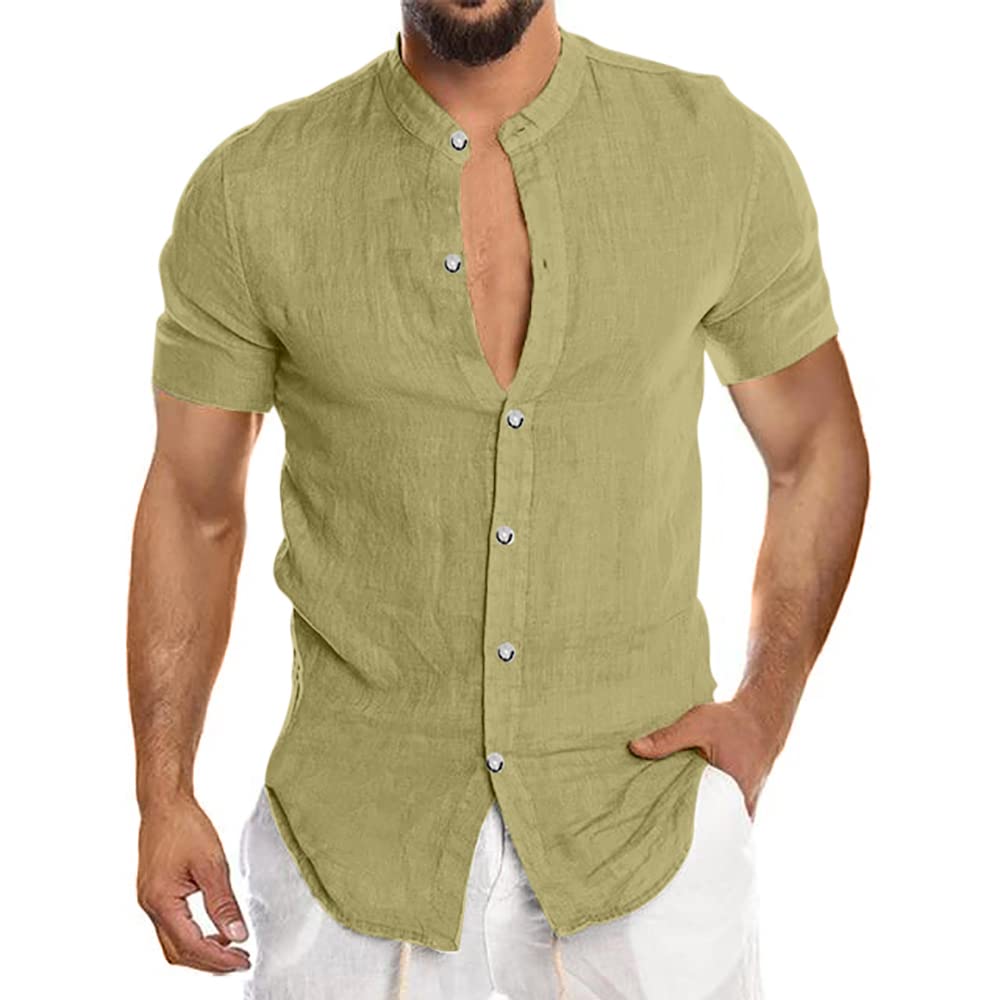 MNCEGEER Men's Cotton Linen Short Sleeve Shirt - Breathable Summer Casual T-Shirt for Beach, Travel & Outdoor Activities | Hippie Style Relaxed Fit Tee