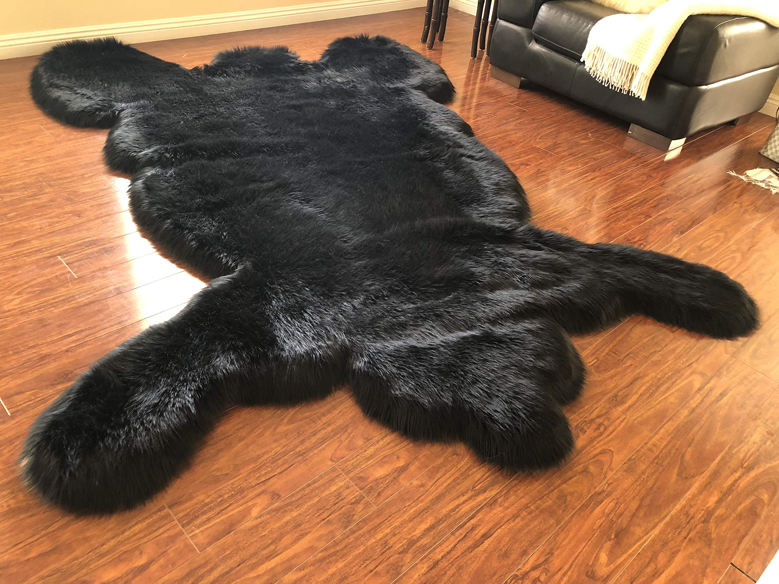 Premium LAMBZY Super Soft Faux Bear Skin Shaggy Area Rug - Ultra Plush & Silky (Black, 3'x5') - Perfect for Living Room, Bedroom, Nursery & Cozy Home Decor
