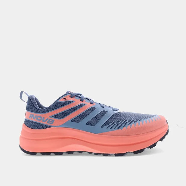 INOV8 Women's TrailFly Max Wide Trail Running Shoes - Blue Grey/Coral/Light Grey - Lightweight & Durable for Hiking, Trail Running & Outdoor Adventures