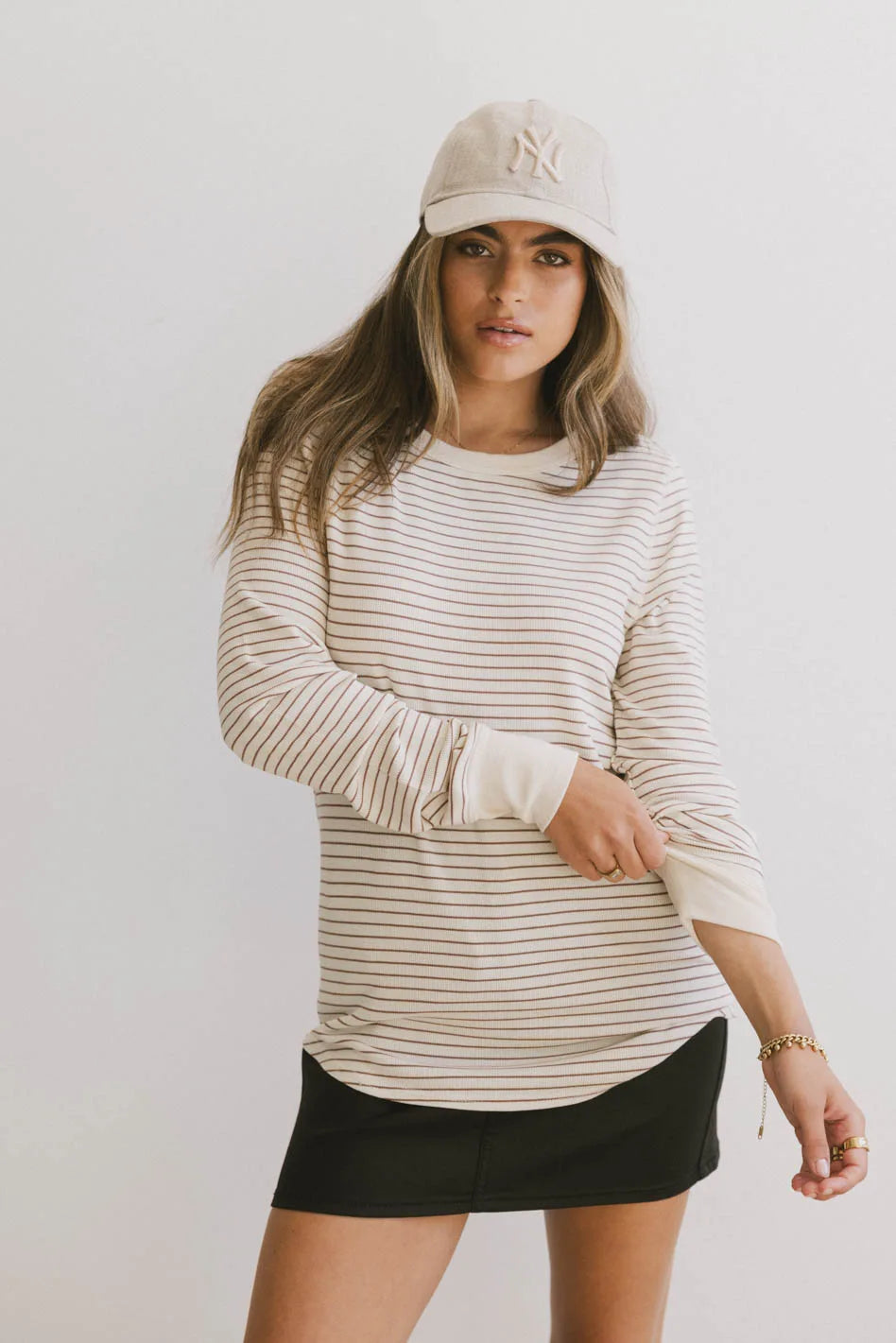 Kamari Women's Striped Clay Color T-Shirt - Soft Cotton Casual Top for Everyday Wear | Perfect for Work, Outings & Relaxing