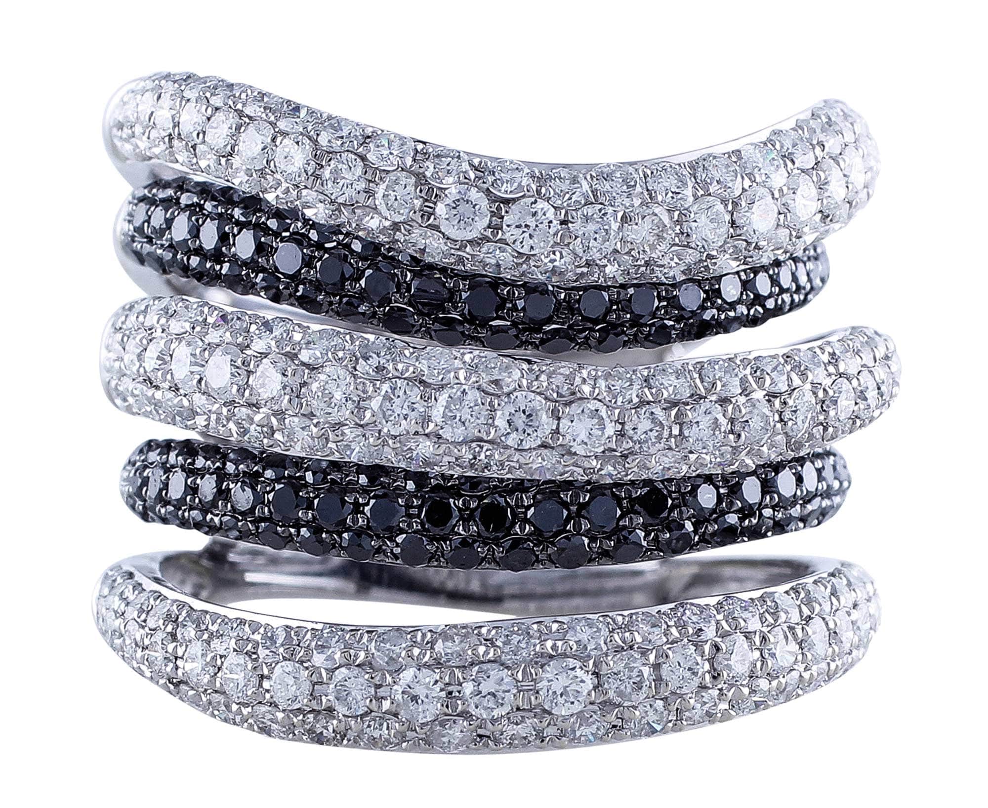 18K White Gold Pave Black and White Diamond Ring for Women - Elegant Wedding, Engagement & Anniversary Jewelry Gift