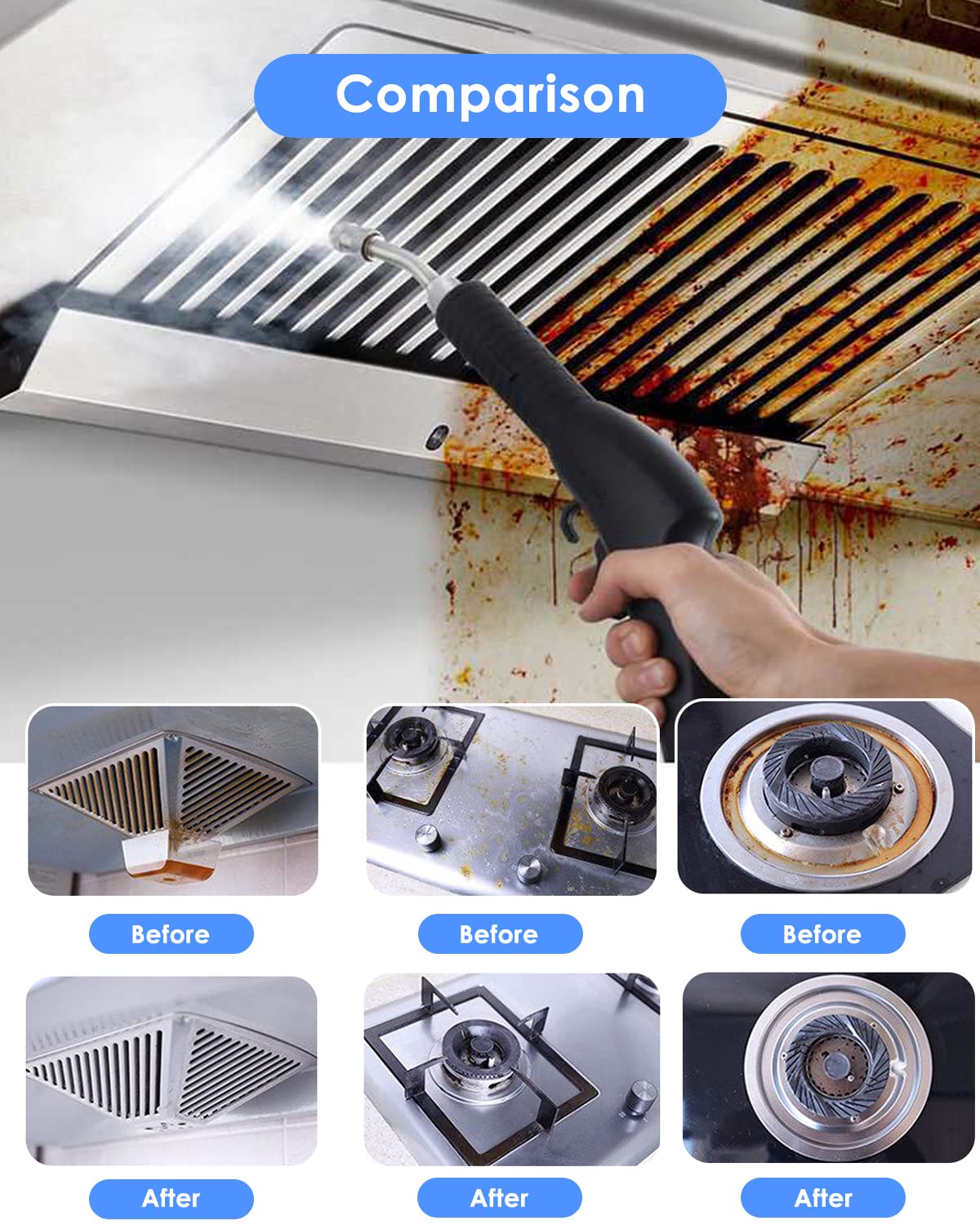 Moongiantgo 1700W Powerful Handheld Steam Cleaner Kit with 4 Multi-Purpose Brushes - Perfect for Home, Car, Kitchen & Bathroom Deep Cleaning