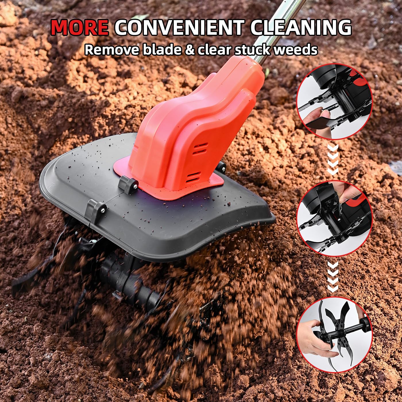 21V Cordless Tiller Cultivator - 300 RPM, 4.0Ah Battery with Capacity Display, 11