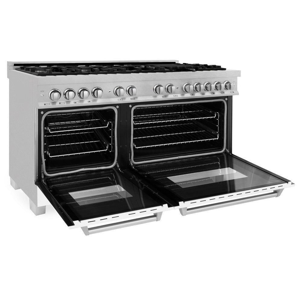 ZLINE 60-inch 7.4 cu.ft Dual Fuel Range with 9-Burner Gas Cooktop & 2 Electric Convection Ovens - Satin Stainless Steel with White Matte Doors (RAS-WM-60) | Professional Kitchen Appliance for Home Chefs & Cooking Enthusiasts