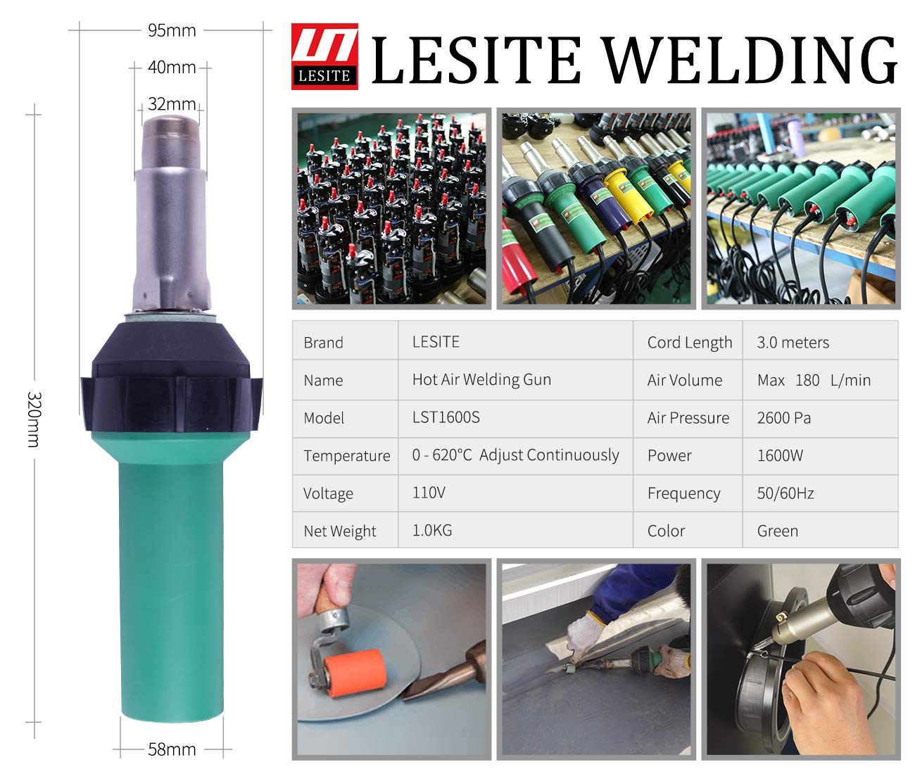 110V 1600W Plastic Welding Kit with Hot Air Gun - Professional Plastic Repair Tool for Automotive, DIY, and Home Improvement Projects