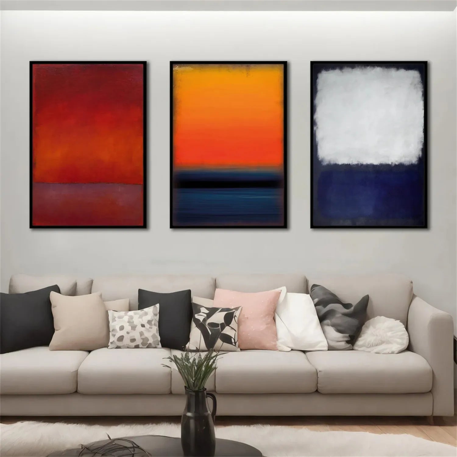 Abstract Tranquility Wall Art Set of 3 - Modern Canvas Paintings for Home & Office Decor - Perfect for Living Room, Bedroom, or Workspace