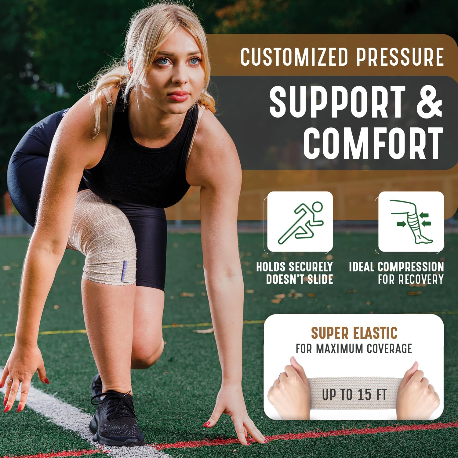 Premium Elastic Bandage Wrap (4” Wide, 50 Pack) - Latex-Free Athletic & Medical Compression Bandages with Hook & Loop Fasteners - Washable & Reusable for Sports Injuries, First Aid, Sprains, and Post-Surgery Support