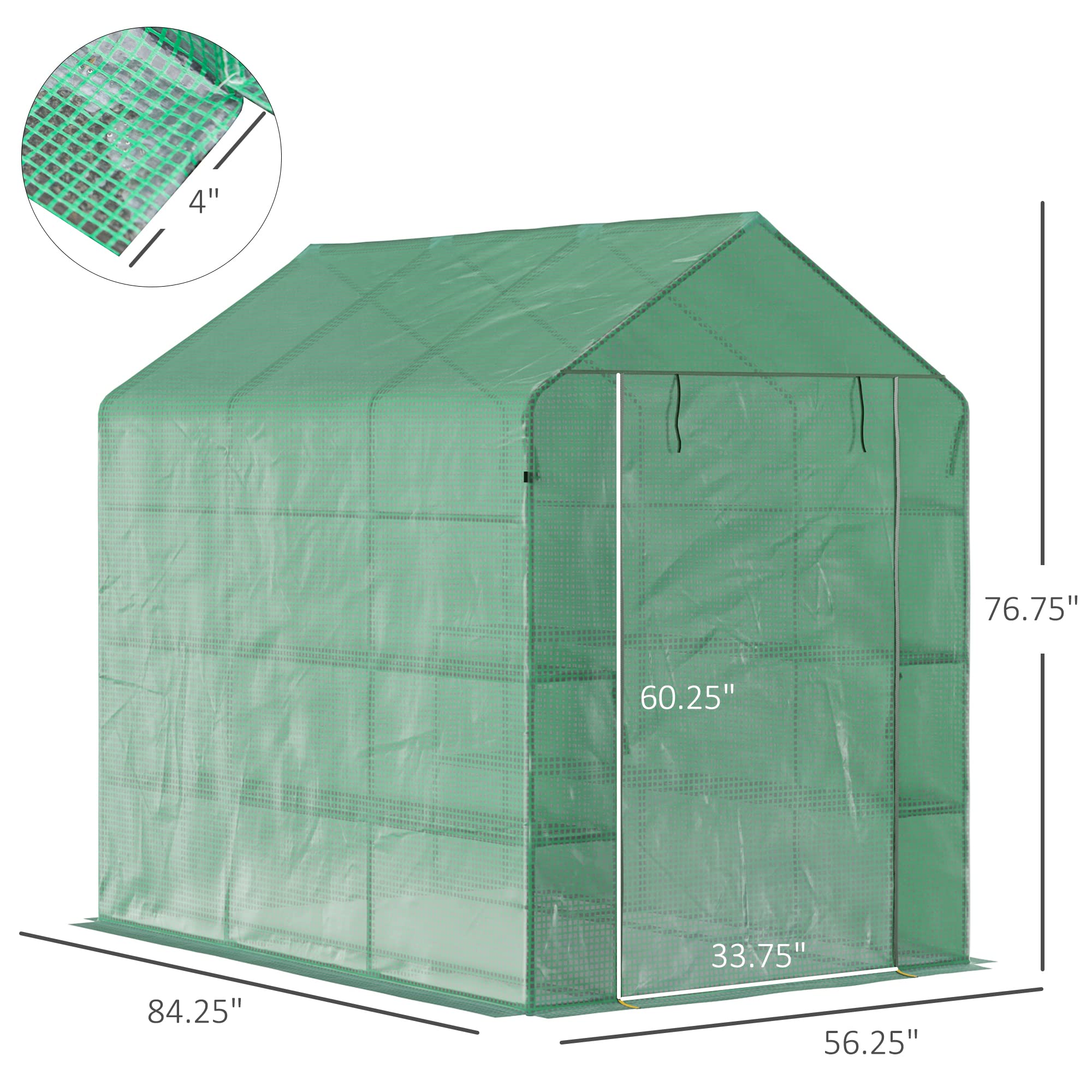 Outsunny 7' x 5' x 6' Walk-in Greenhouse for Outdoor Gardening with Mesh Door, 18 Shelves & Trellis - UV Protected Plant House for Growing Flowers, Herbs, Vegetables & Saplings | Perfect for Backyard, Patio & Small Garden Spaces