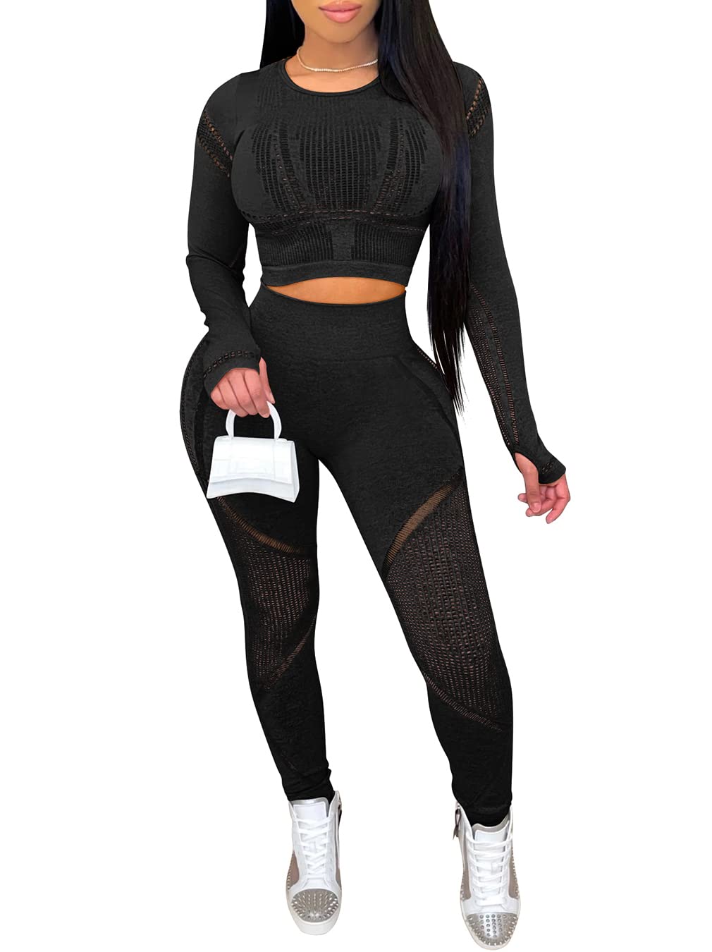 GXIN Women's Seamless Yoga Crop Top & High Waist Leggings Set - Sexy Workout Outfit for Running, Gym & Casual Wear | Perfect for Yoga, Fitness & Daily Activities