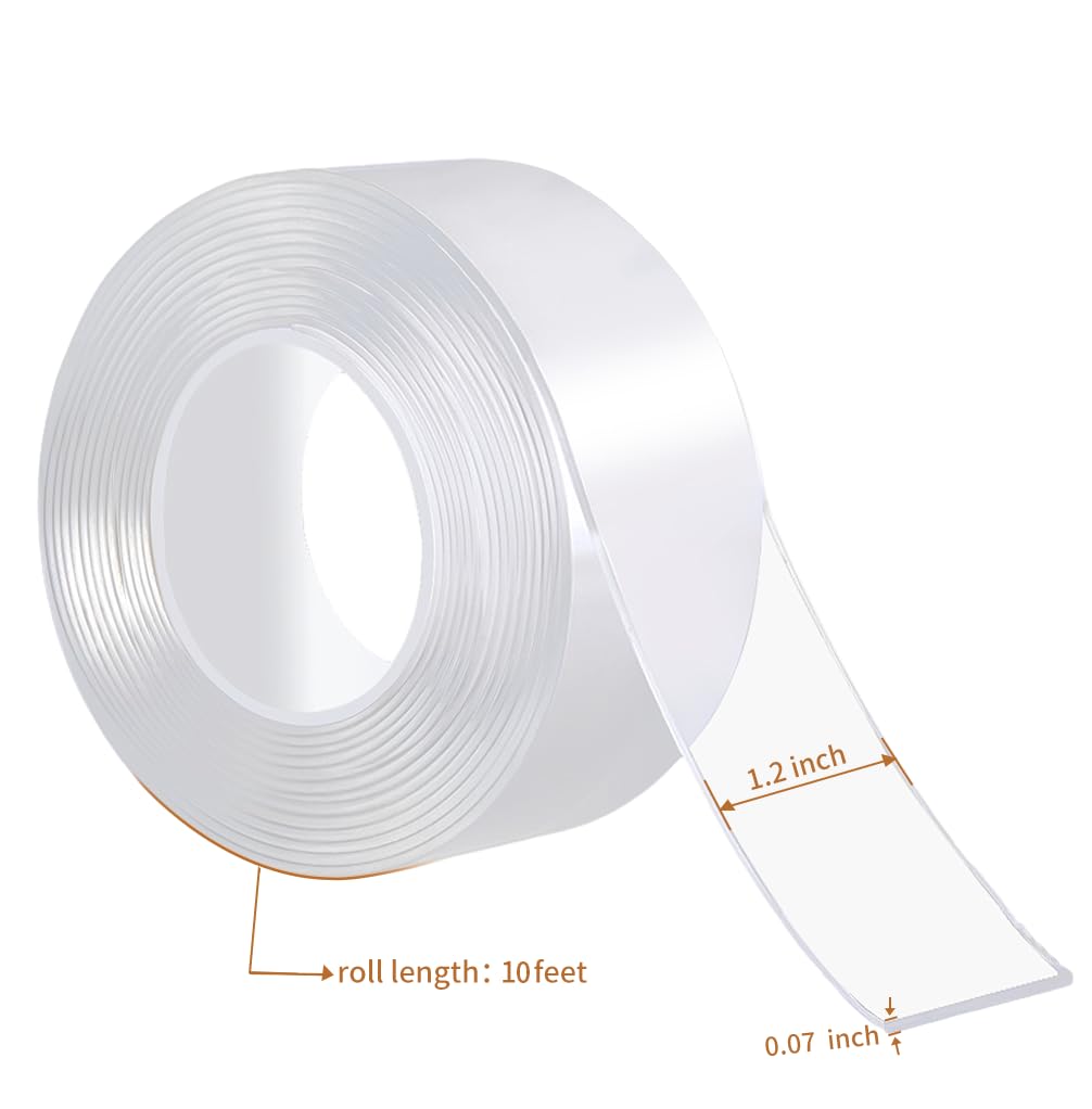 Nano Double Sided Tape Heavy Duty - Clear Acrylic Adhesive, Removable Mounting Tape for Walls, Pictures, Photos, Carpets, Posters | Strong Hold for Home & Office Decor (10ft) - Perfect for Hanging Frames, Securing Rugs & DIY Projects