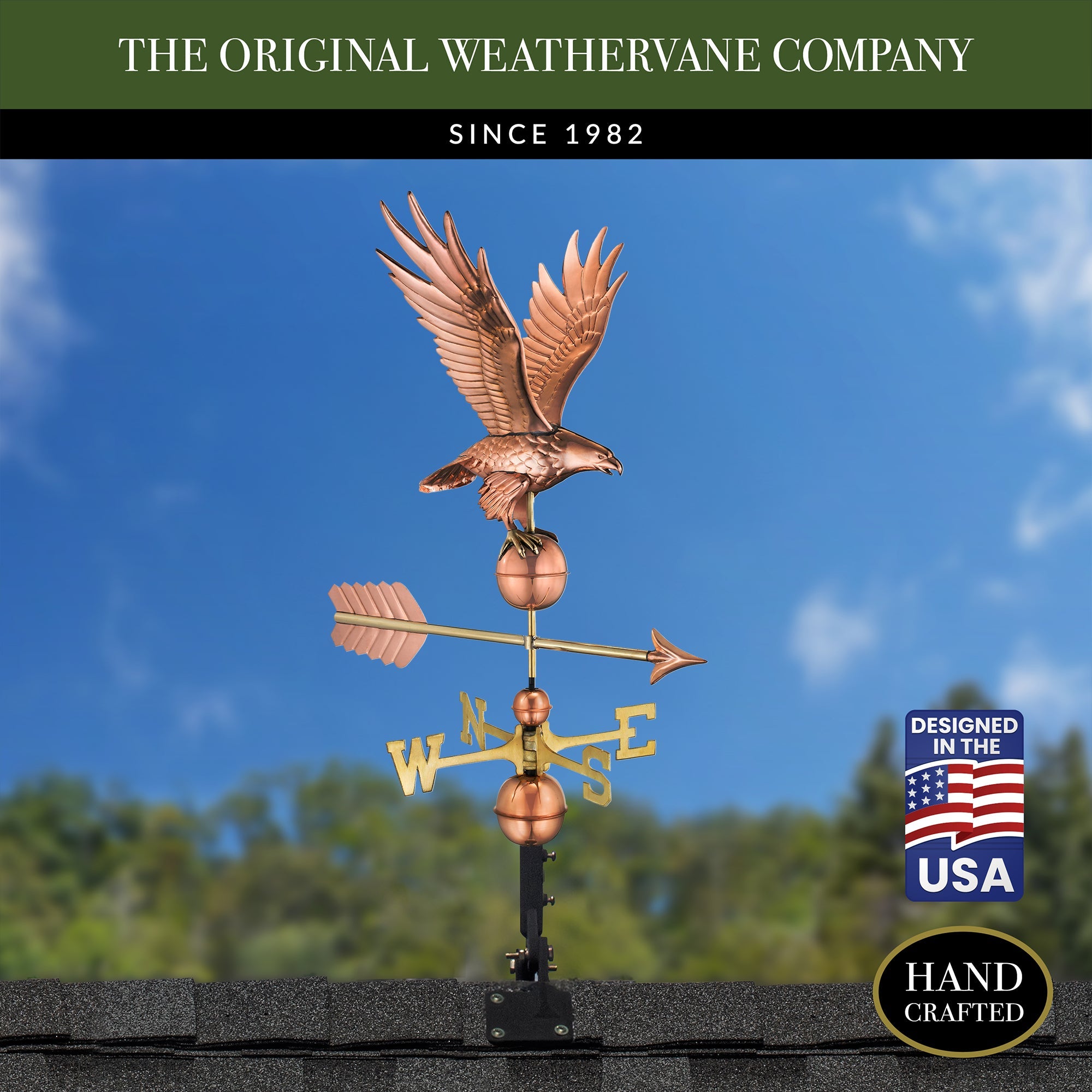 Freedom Eagle Weathervane - Handcrafted Copper Weather Vane for Roof, Garden & Farmhouse Decor | Perfect for Outdoor Home, Barn & Countryside Decoration