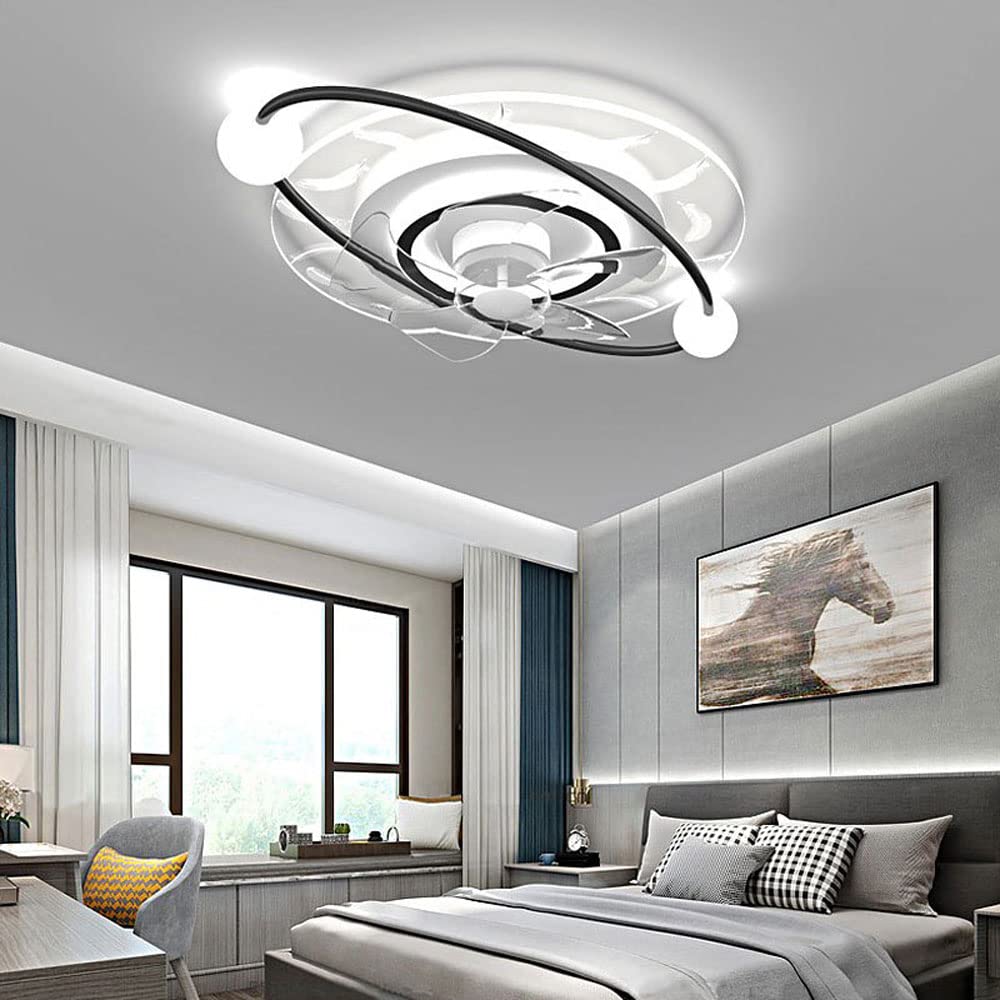 Modern Low Profile Ceiling Fan with Remote Control - 21.6 Inch Black Invisible Flush Mount Fan with Lights - Perfect for Bedrooms, Living Rooms & Low Ceilings