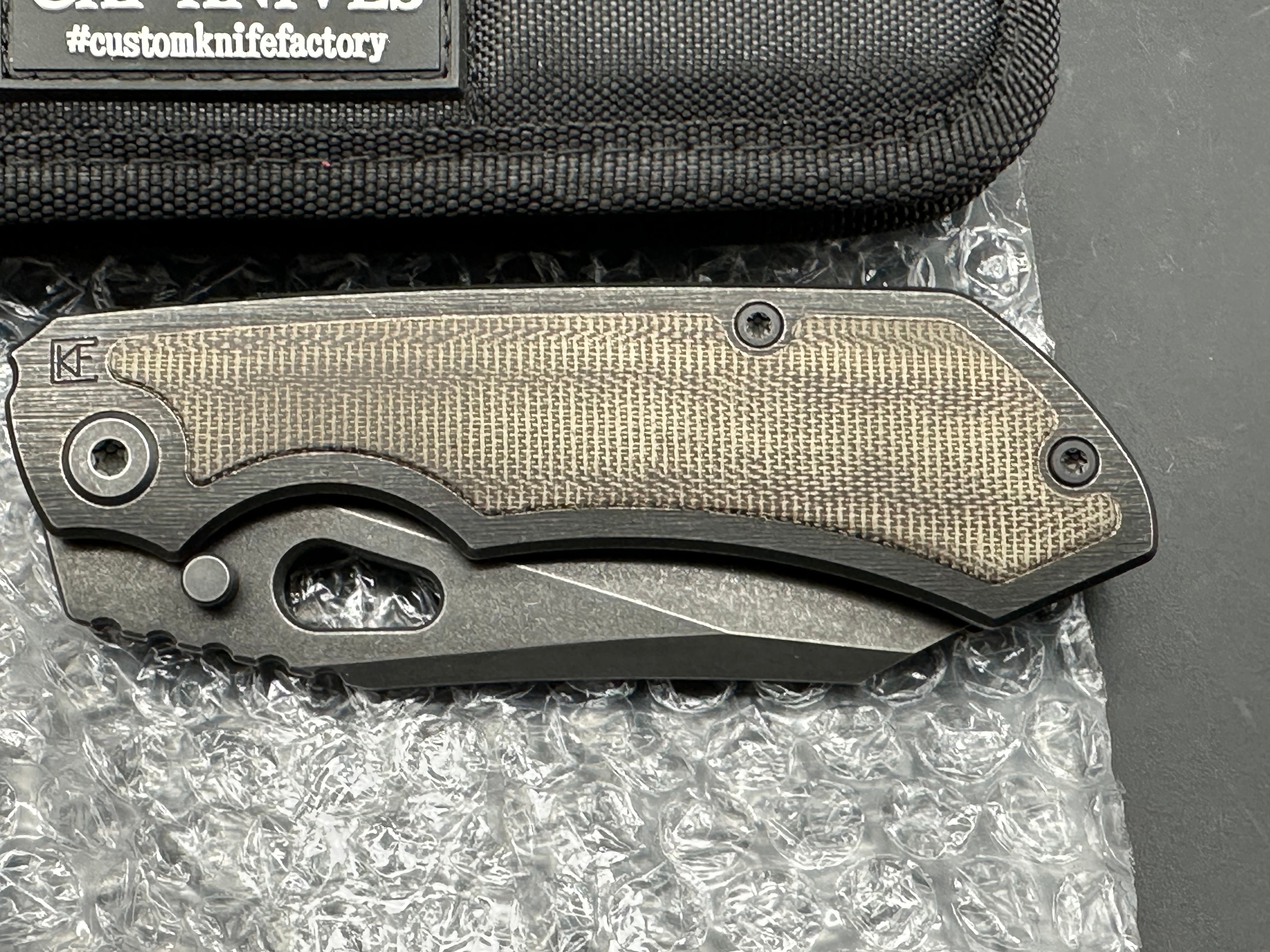 Custom Knife Factory CKF Rotten EVO 3.0D #544 - M390 Hollow Ground Blade, Full Blackwash Finish, OD Green Micarta Inlays - Premium EDC Folding Knife for Outdoor, Camping & Tactical Use