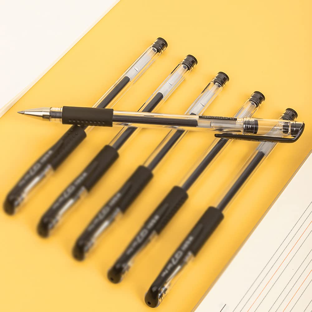 Premium 0.5mm Black Gel Pens for Students & Office - Quick-Drying Water-Based Ink Refillable Bullet Pens - Perfect for Note Taking, Journaling, Signatures & School Supplies (Pack of 12)