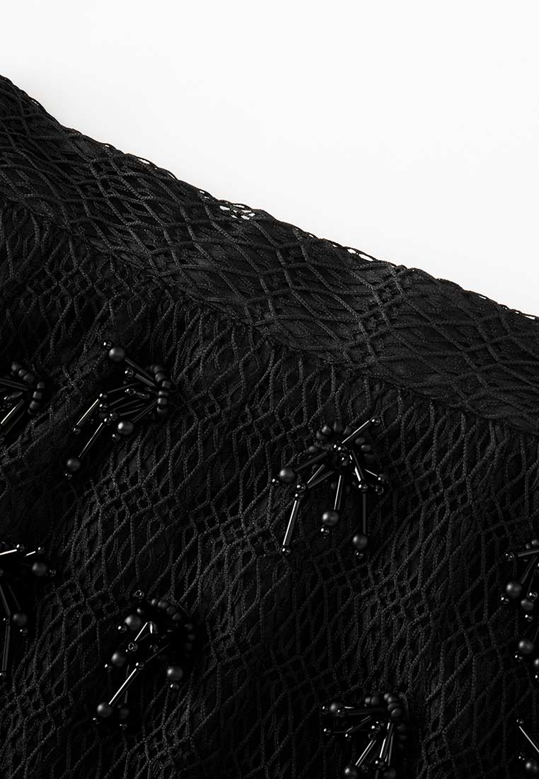 Elegant Lace Mesh Bead Detail Skirt for Women - Flowy A-Line Midi Skirt with Embellished Beading - Perfect for Parties, Weddings & Special Occasions