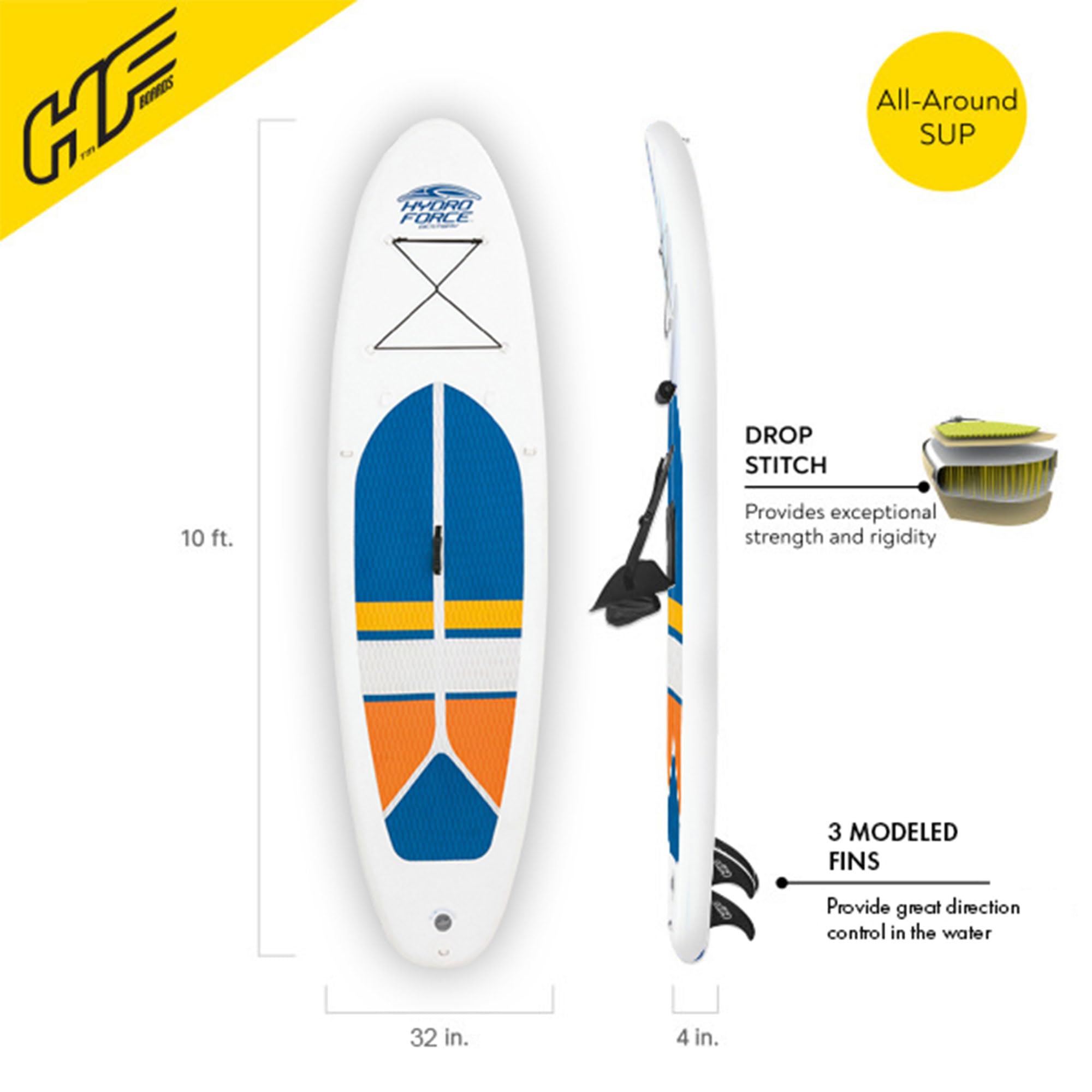 Bestway Hydro-Force White Cap 10' Inflatable Stand Up Paddle Board with Aluminum Oar, Hand Pump & Travel Bag - Premium SUP for Kayaking, Surfing & Water Sports - Perfect for Lakes, Rivers & Beach Adventures