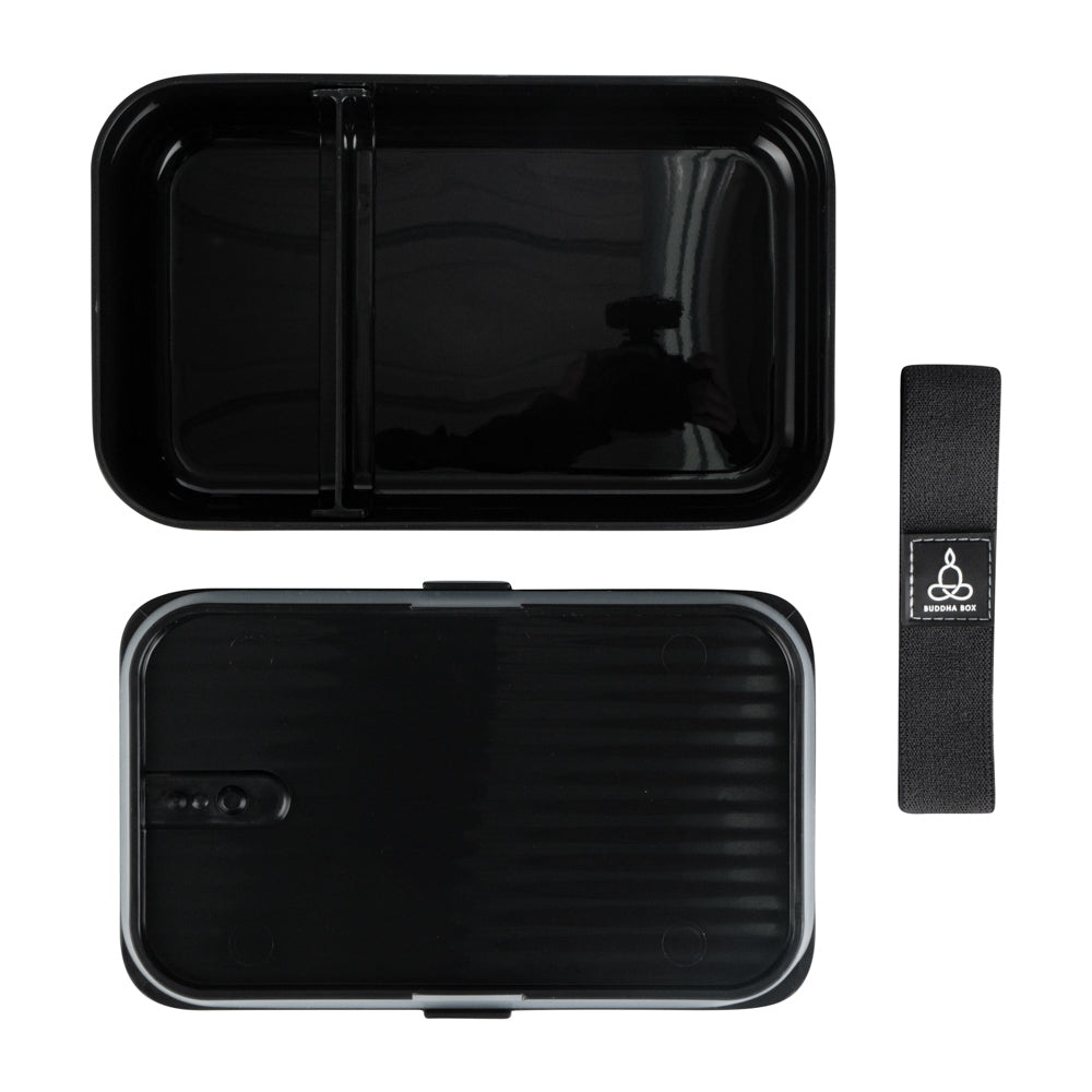 Bento Tek 34 oz Black Buddha Box Lunch Container with Black Lid - 7.5