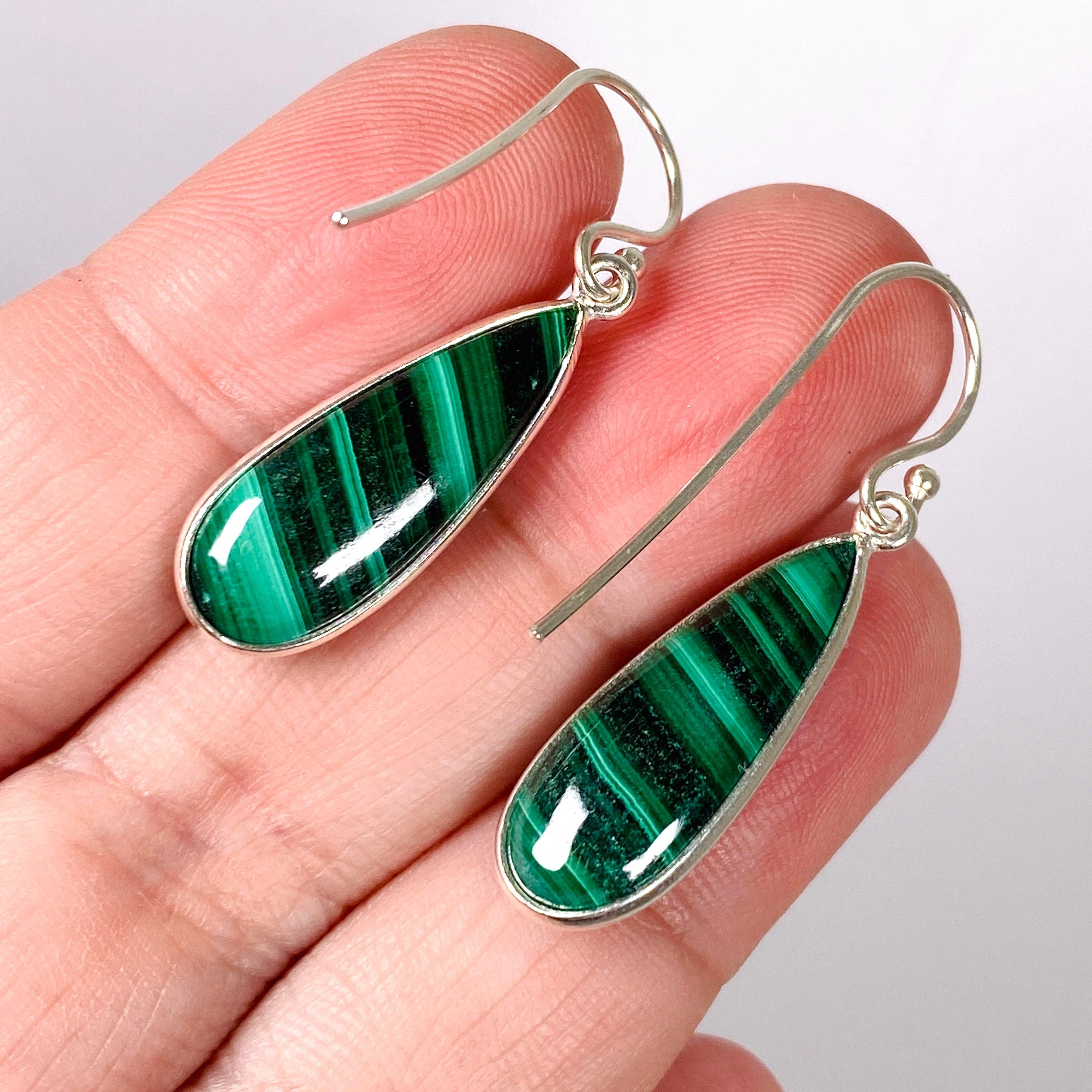 Natural Malachite Teardrop Earrings for Women - Handmade Dangle Jewelry KEGJ1338 - Perfect for Parties, Weddings & Everyday Wear