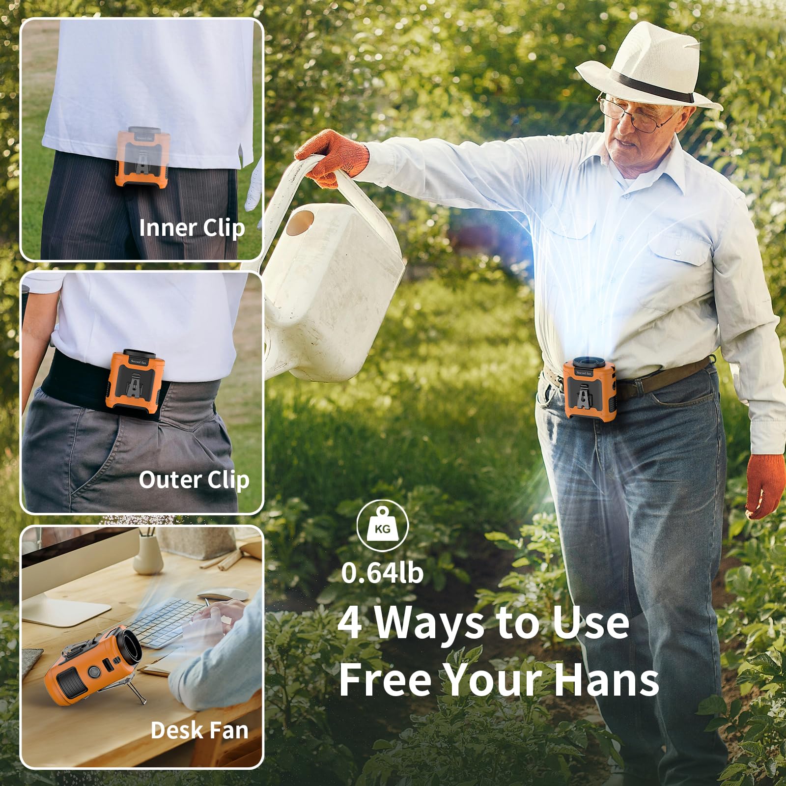 10000mAh Rechargeable Wearable Belt Fan - Hands-Free Portable Waist Clip Fan with 5 Speed Settings & LED Flashlight - 40H Cooling for Outdoor Activities, Camping, Hiking, Travel, and Sports | Perfect for Construction Workers, Gardeners, and Summer Events
