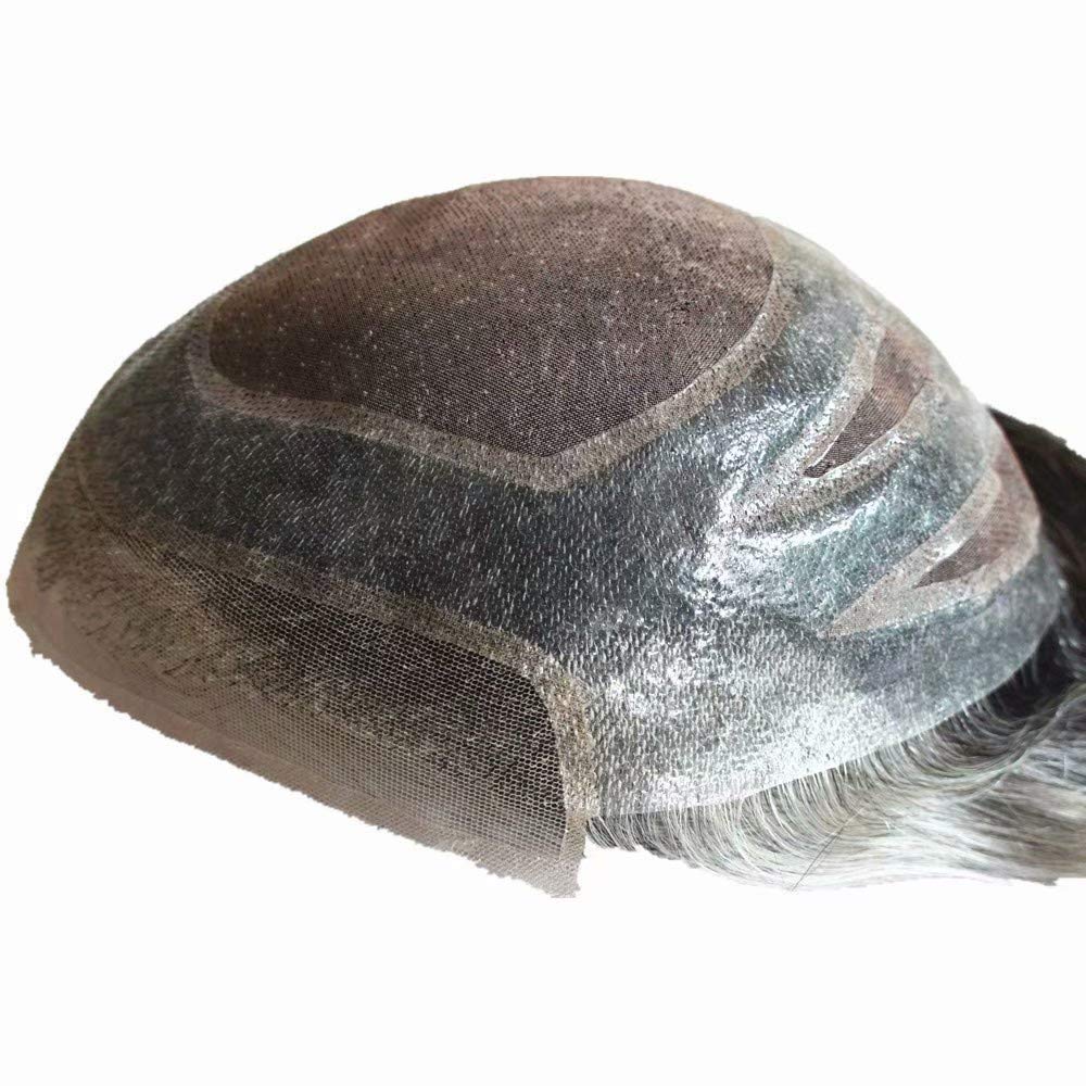 Premium 10x8 Grey Human Hair Toupee for Men - European Virgin Hair Replacement System with FPM Base - Natural Looking Hair Prosthesis for Thinning Hair & Baldness - Ideal for Daily Wear, Special Occasions & Professional Settings