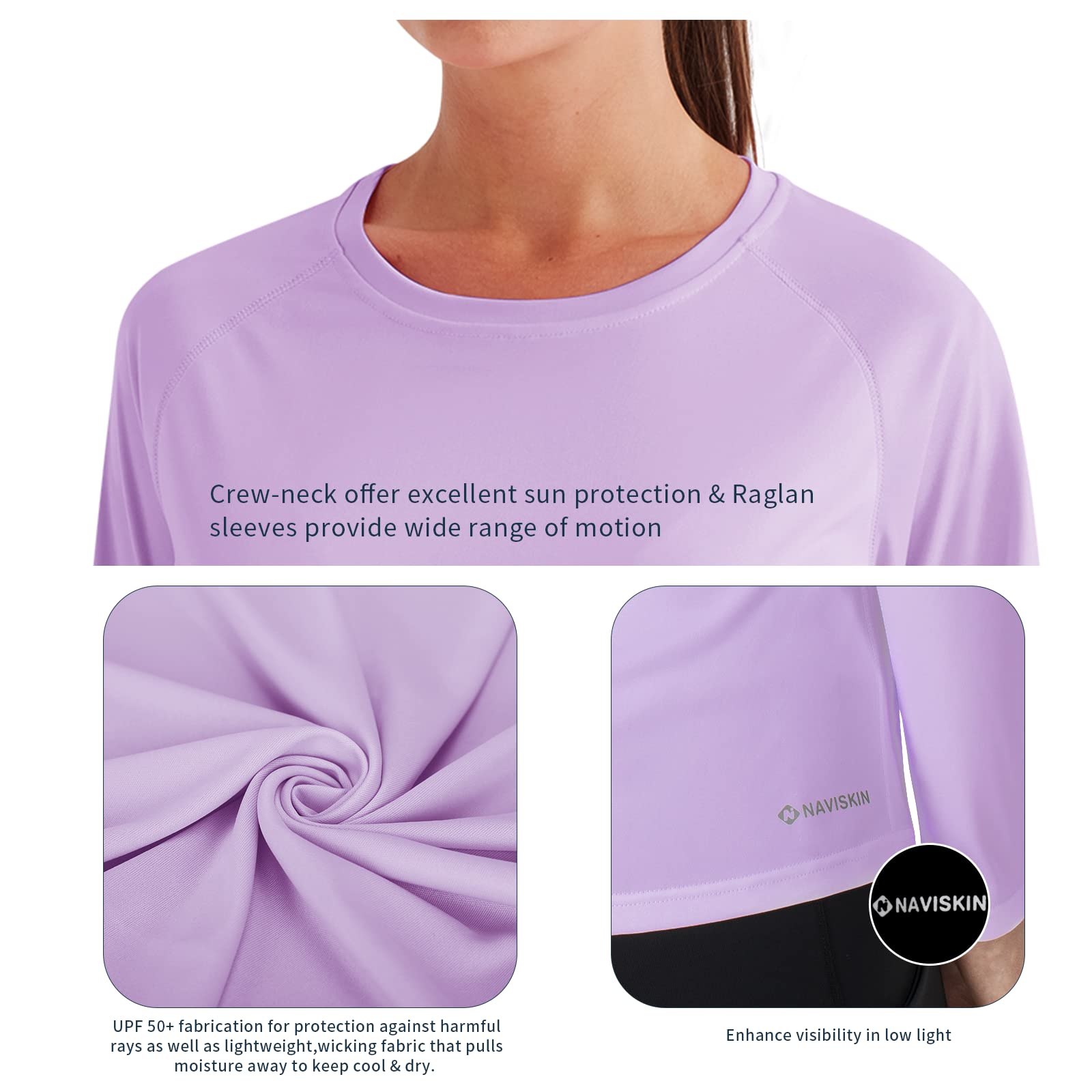 NAVISKIN Women's UPF 50+ Sun Protection Long Sleeve Shirts - Quick Dry Lightweight Rash Guard for Hiking, Swimming & Outdoor Activities