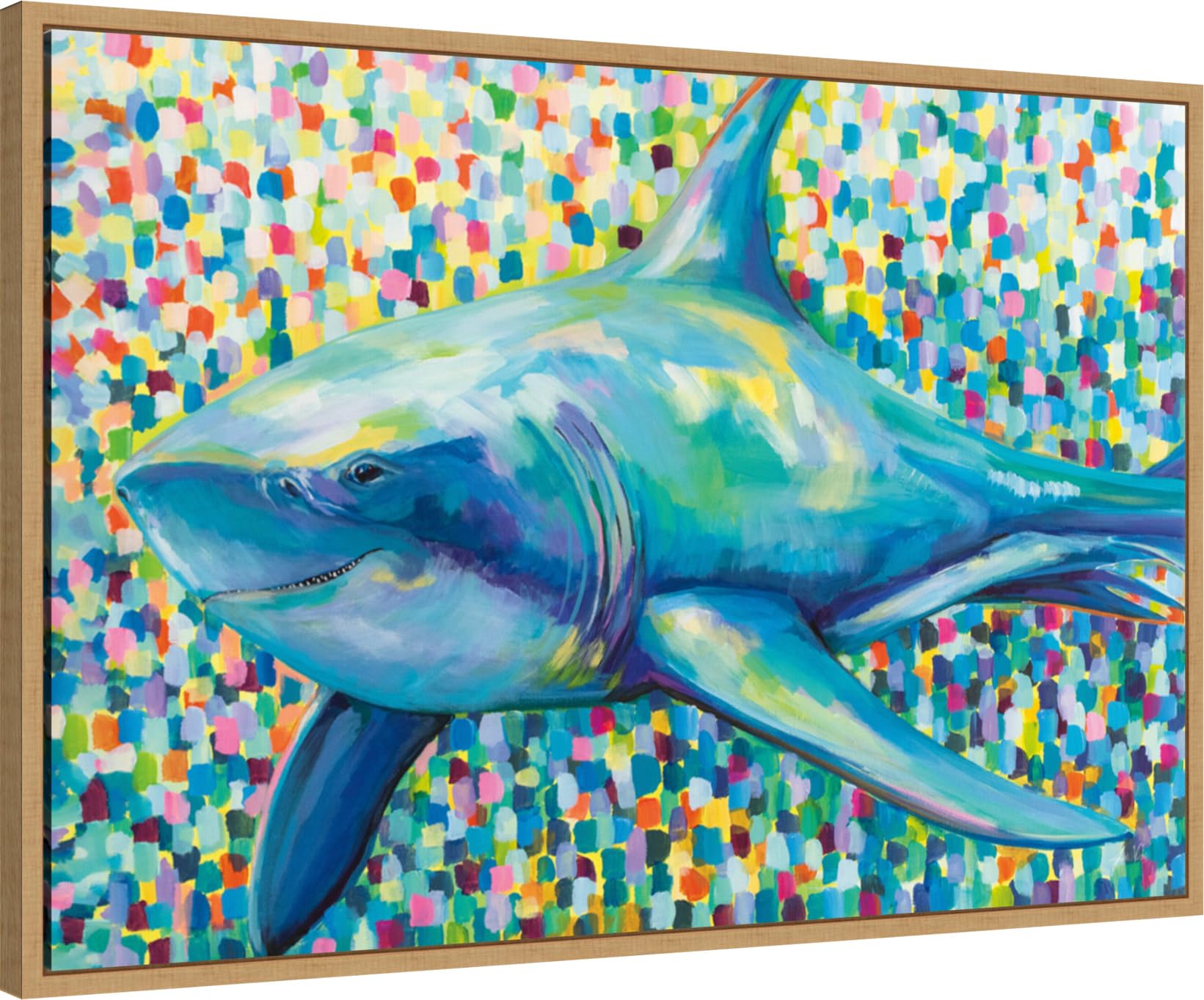 Amanti Art Framed Canvas Wall Art - 23x33 Chatham Shark by Jeanette Vertentes - Ocean Animal Painting for Modern Home Decor - Perfect for Living Room, Bedroom, Bathroom & Kitchen - Large Framed Poster Art for Coastal & Nautical Theme Interiors