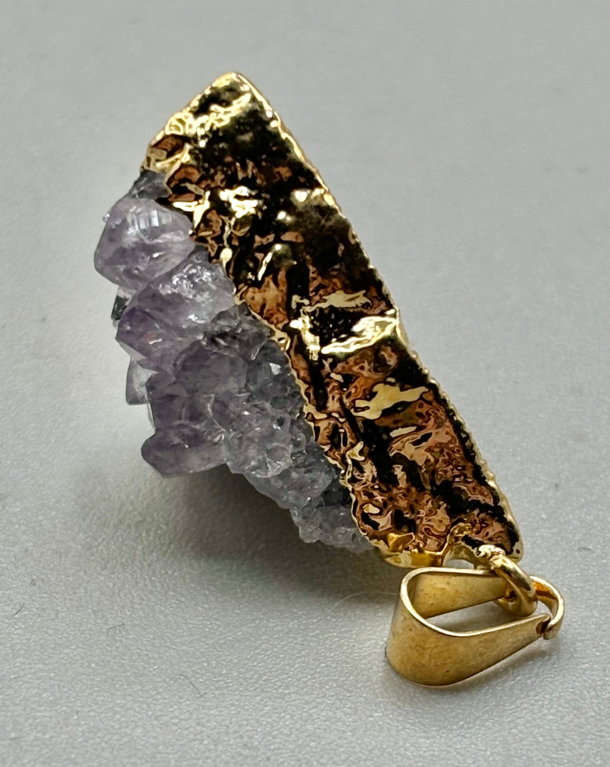 Natural Amethyst Cluster Gold Foil Pendant Necklace - Healing Crystal Jewelry for Women, Spiritual Protection & Positive Energy - Perfect for Meditation, Yoga & Gift Giving
