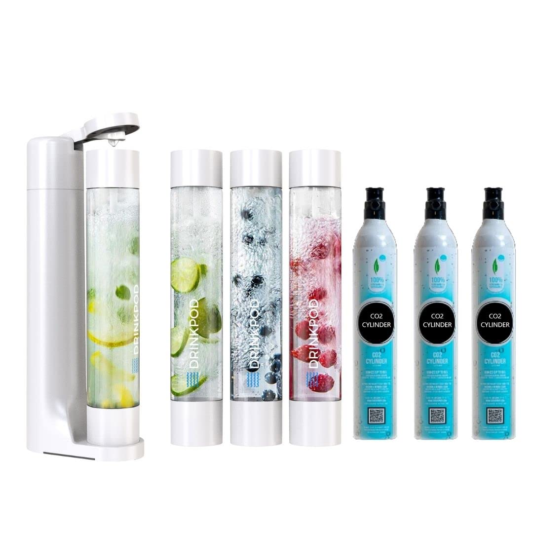 Fizzpod Sparkling Water Maker - Soda Machine with 3 x 1L Carbonating Bottles, Compatible with 60L CO2 Carbonator - Make Homemade Seltzer & Fruit-Infused Fizzy Drinks - Perfect for Parties, Home Bars & Healthy Hydration