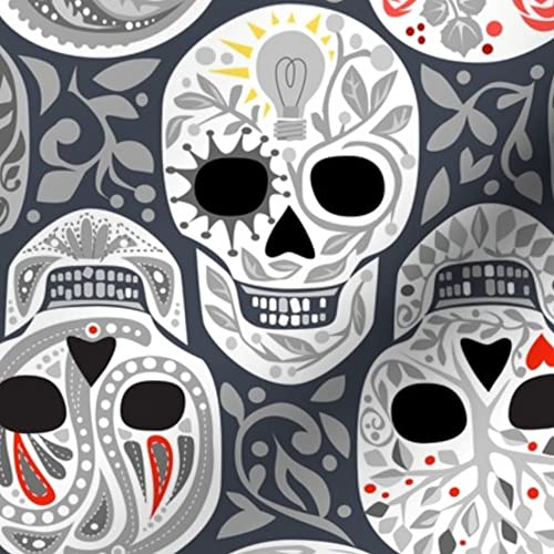 Spoonflower Fabric - Calaveras Skeleton Skull Day of the Dead Gothic Halloween Bones Sugar Black Printed on Soft Minky Fabric Fat Quarter - Perfect for Sewing Baby Blankets, Quilt Backing & Plush Projects - DIY Home Decor, Costume Making & Crafting