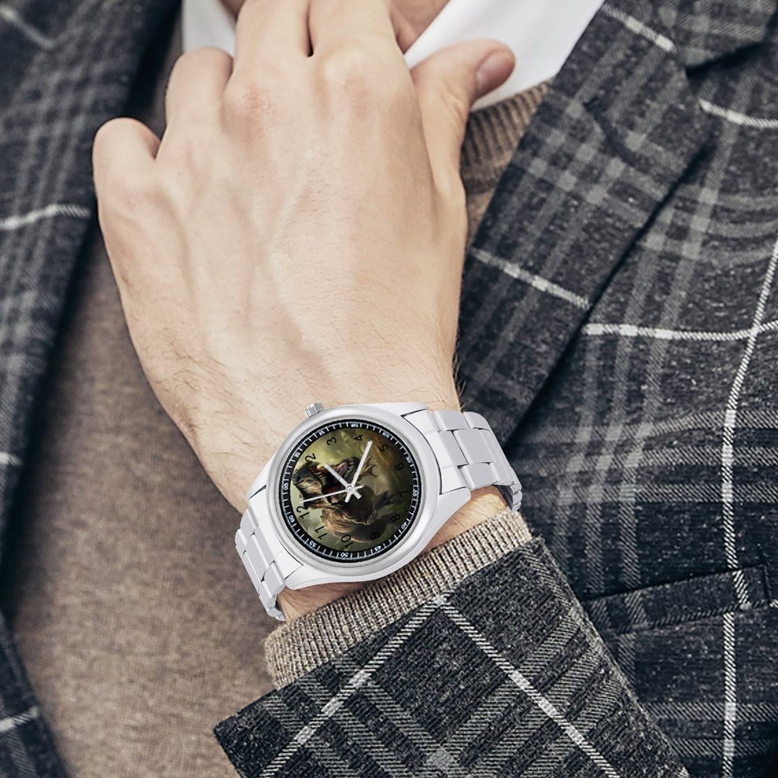 Dinosaur Automatic Watch for Men & Women - Stainless Steel Alloy Bracelet, Fashion Quartz Wristwatch | Perfect for Daily Wear, Office & Outdoor Activities