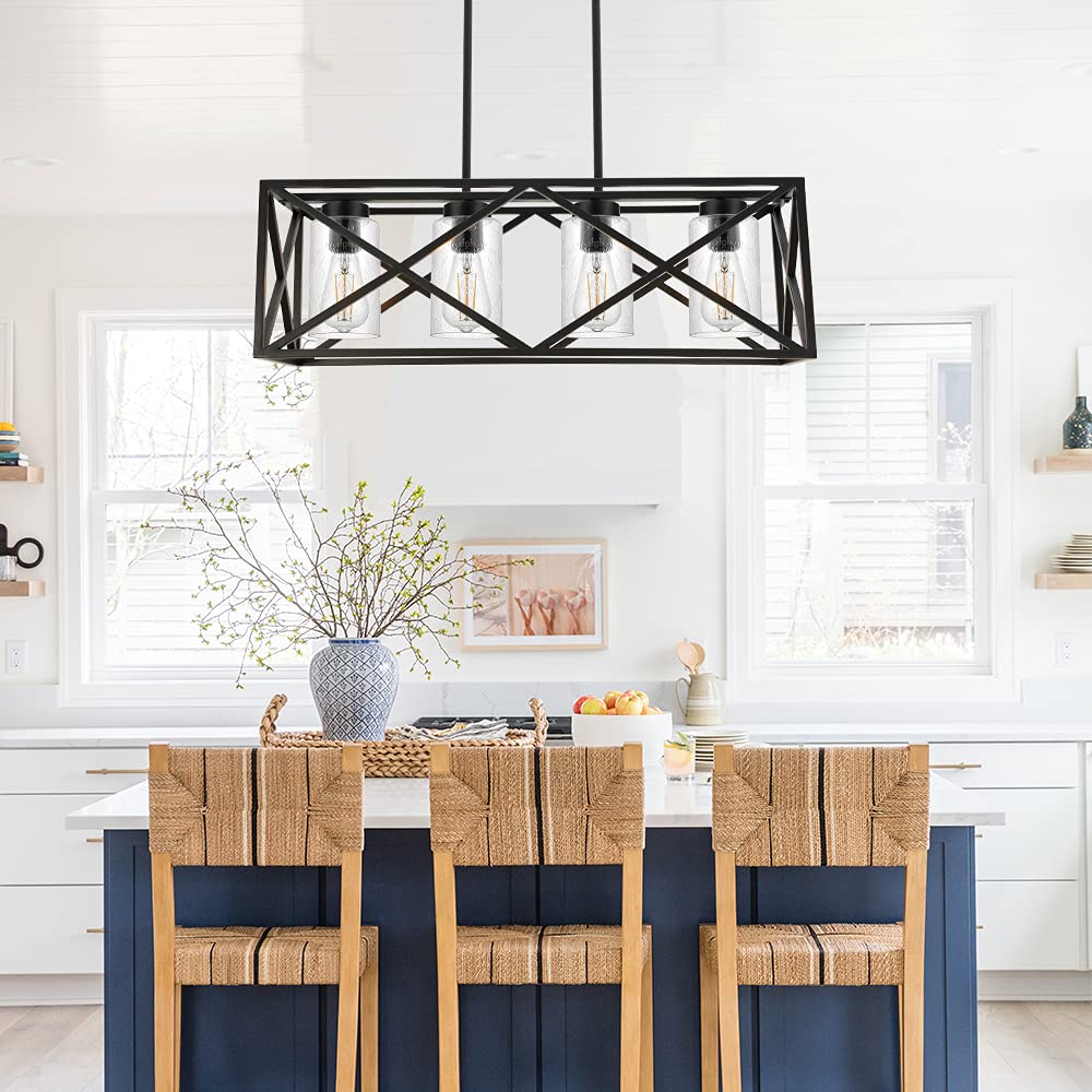 4-Lights Black Farmhouse Rectangle Chandelier - 30.4
