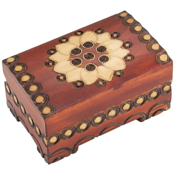 Handmade Carved Wooden Jewelry Box - Small Floral Design Storage Chest for Rings, Necklaces & Keepsakes | Perfect for Home Decor, Gift Giving & Organizing Valuables