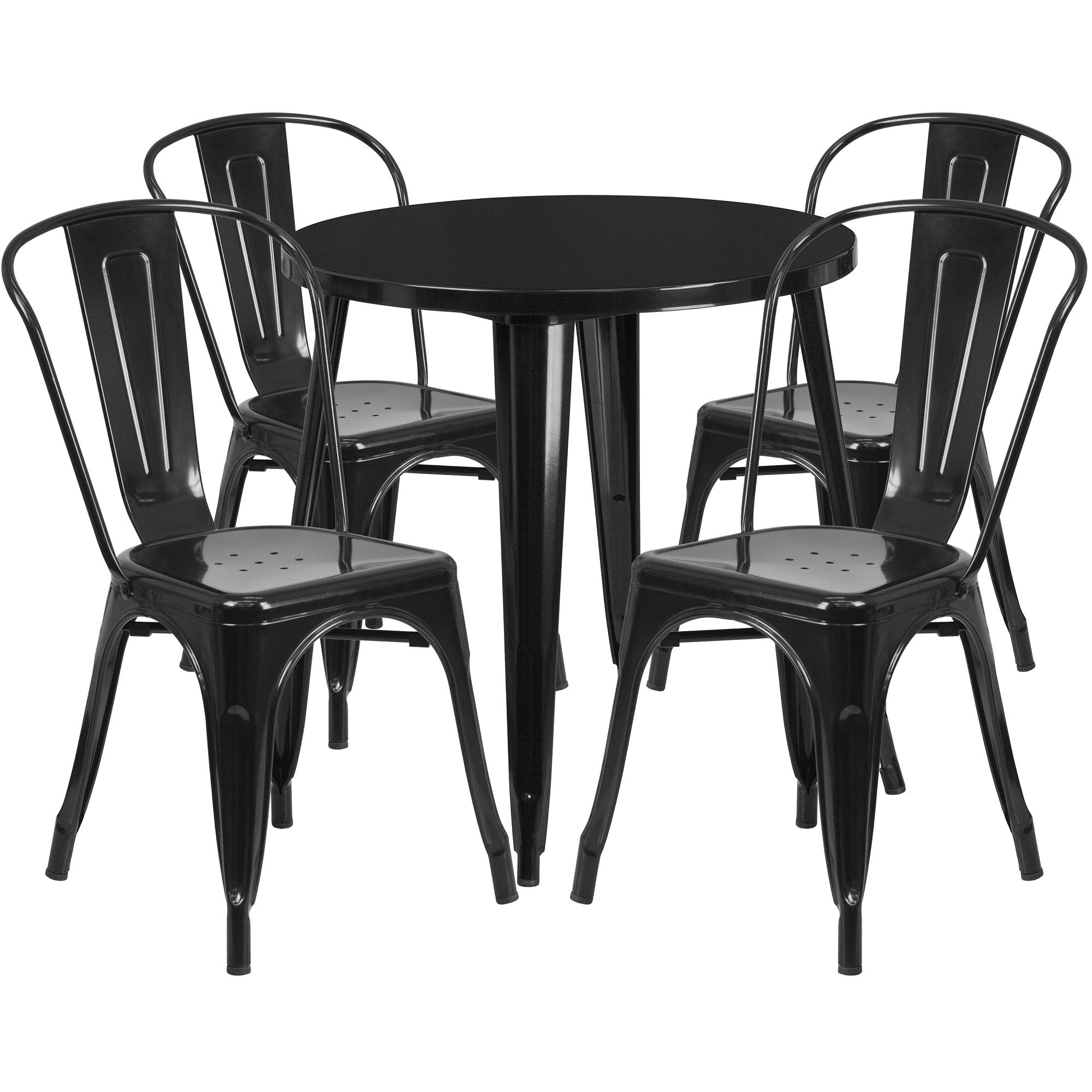 F&F 5-Piece Round Black Metal Dining Set - Indoor/Outdoor Cafe Table & Chairs (33 Inch) - Perfect for Patio, Garden, Balcony & Restaurant Outdoor Seating