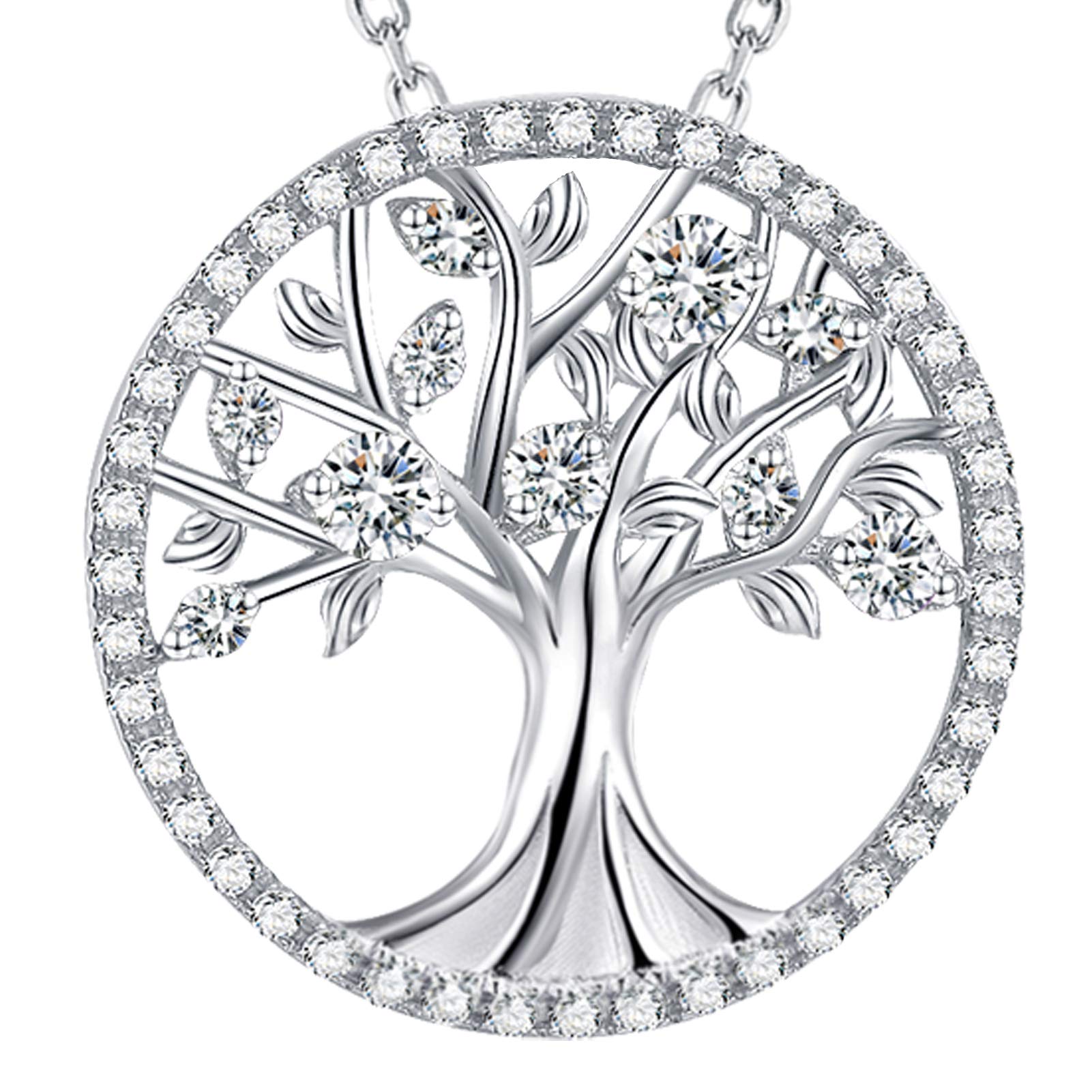 Tree of Life Necklace for Women - April & May Birthstone Jewelry with Simulated Diamond & Emerald - 925 Sterling Silver Gift for Wife, Mom, Birthday | Perfect for Everyday Wear, Special Occasions & Spiritual Healing