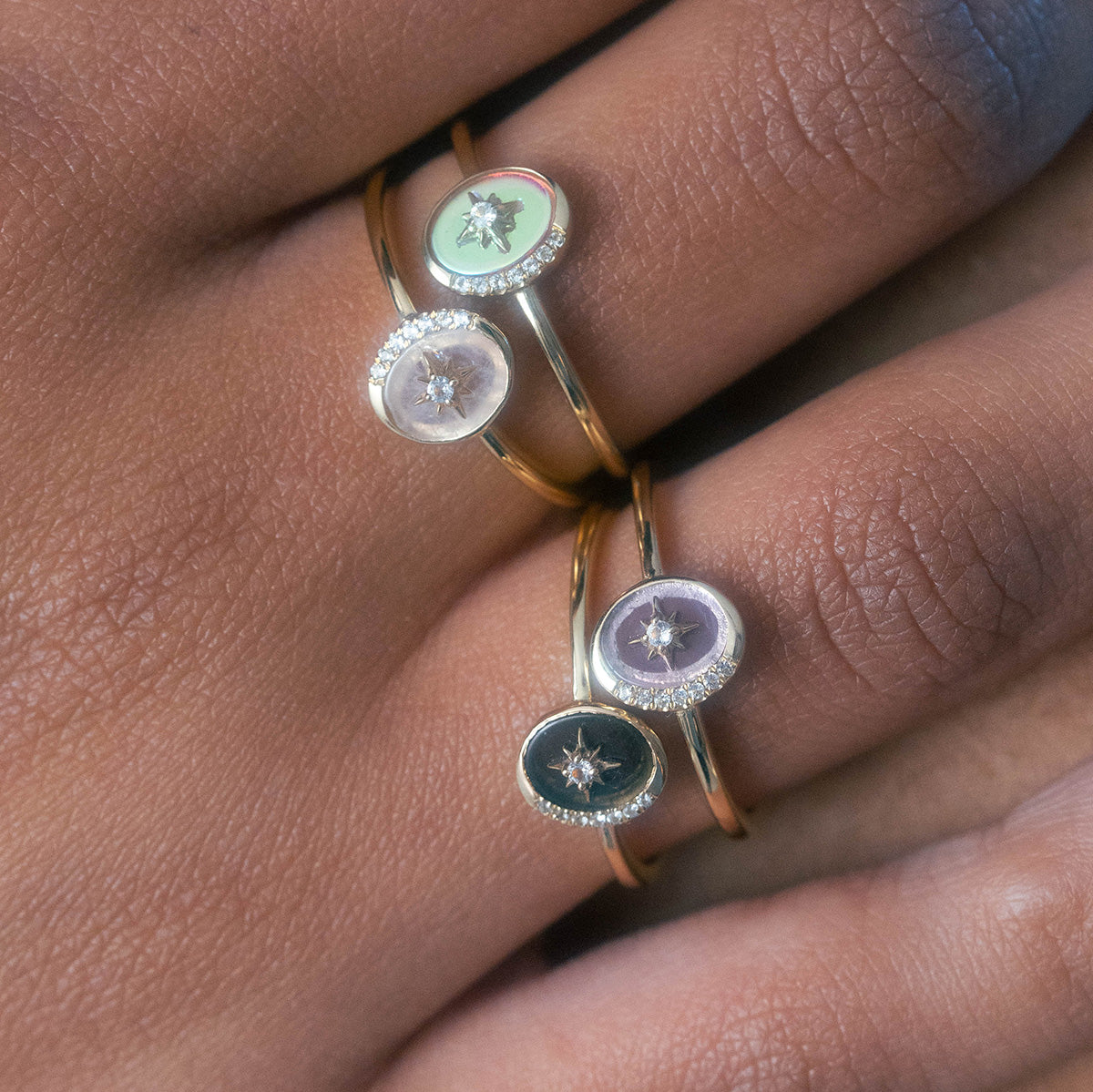 Solid Gold Crystal Crescent Moon Ring for Manifestation & Spiritual Healing - Perfect for Meditation, Yoga, and Gift Giving