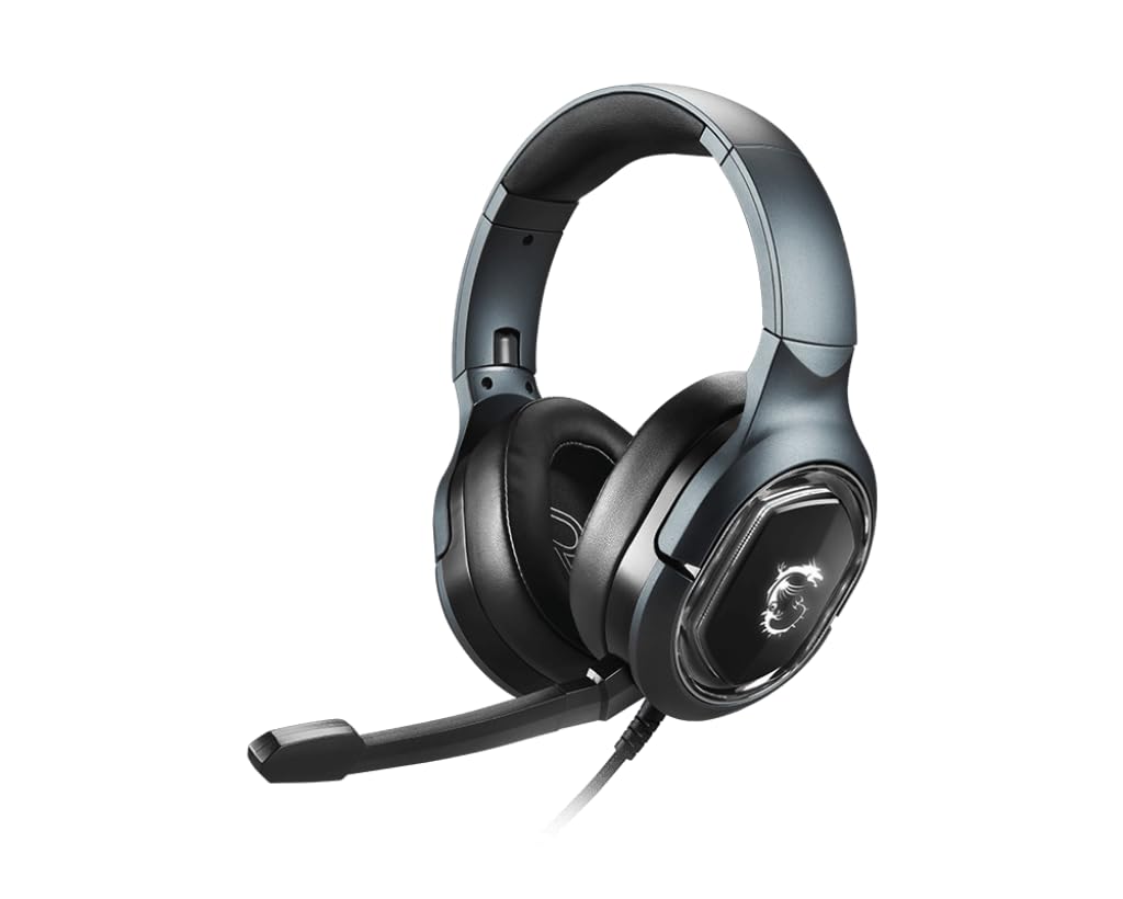MSI IMMERSE GH50 Gaming Headset with 7.1 Virtual Surround Sound - Wired USB Headphones with Vibration Feedback, 40mm Neodymium Drivers, RGB Lighting & Detachable Mic for PC, PS4, Xbox - Perfect for FPS, RPG & Streaming Games