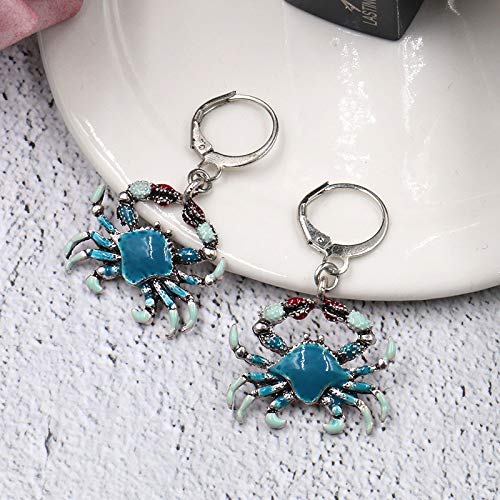 Cartoon Maryland Smiling Crab Stud Earrings - Enamel Red & Blue Sea Animal Jewelry Set for Women | Cute Pendant Necklace & Earrings Gift | Perfect for Beach Vacations, Summer Outfits and Seafood Lovers